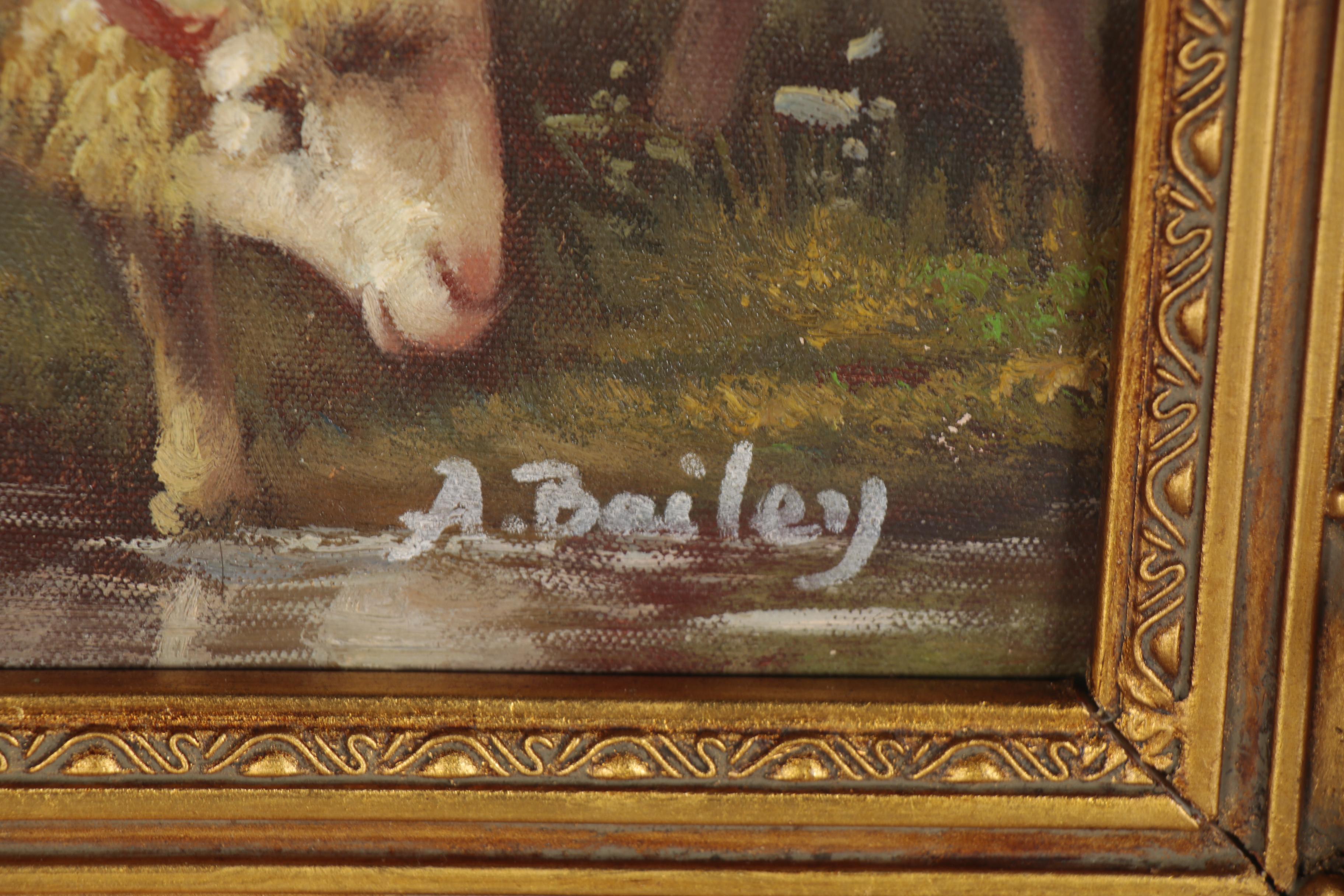 Landscape Oil Painting of a Flock of Sheep, Late 20th Century