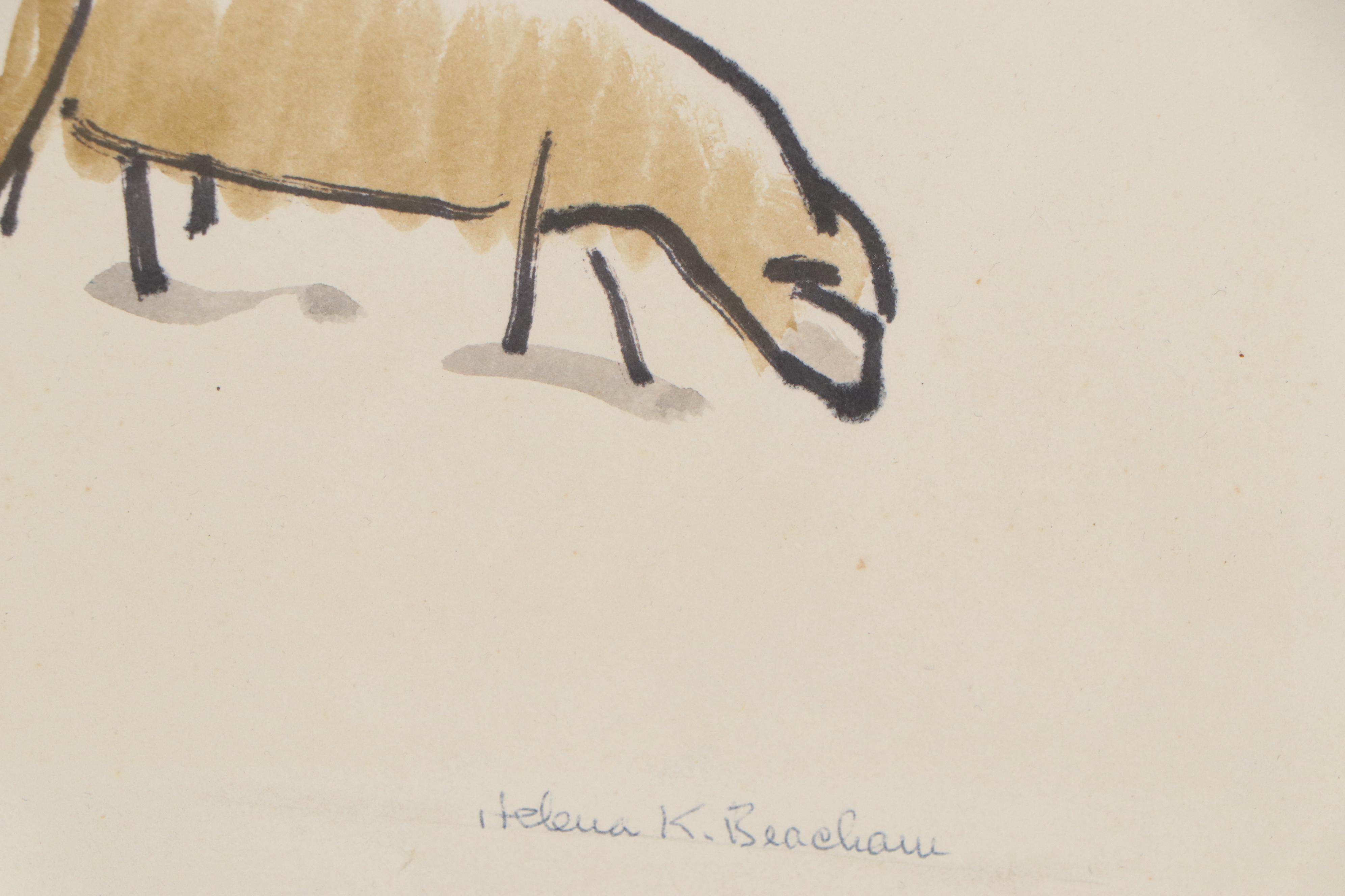 Helena K. Beacham Watercolor Painting of Sheep, Late 20th Century