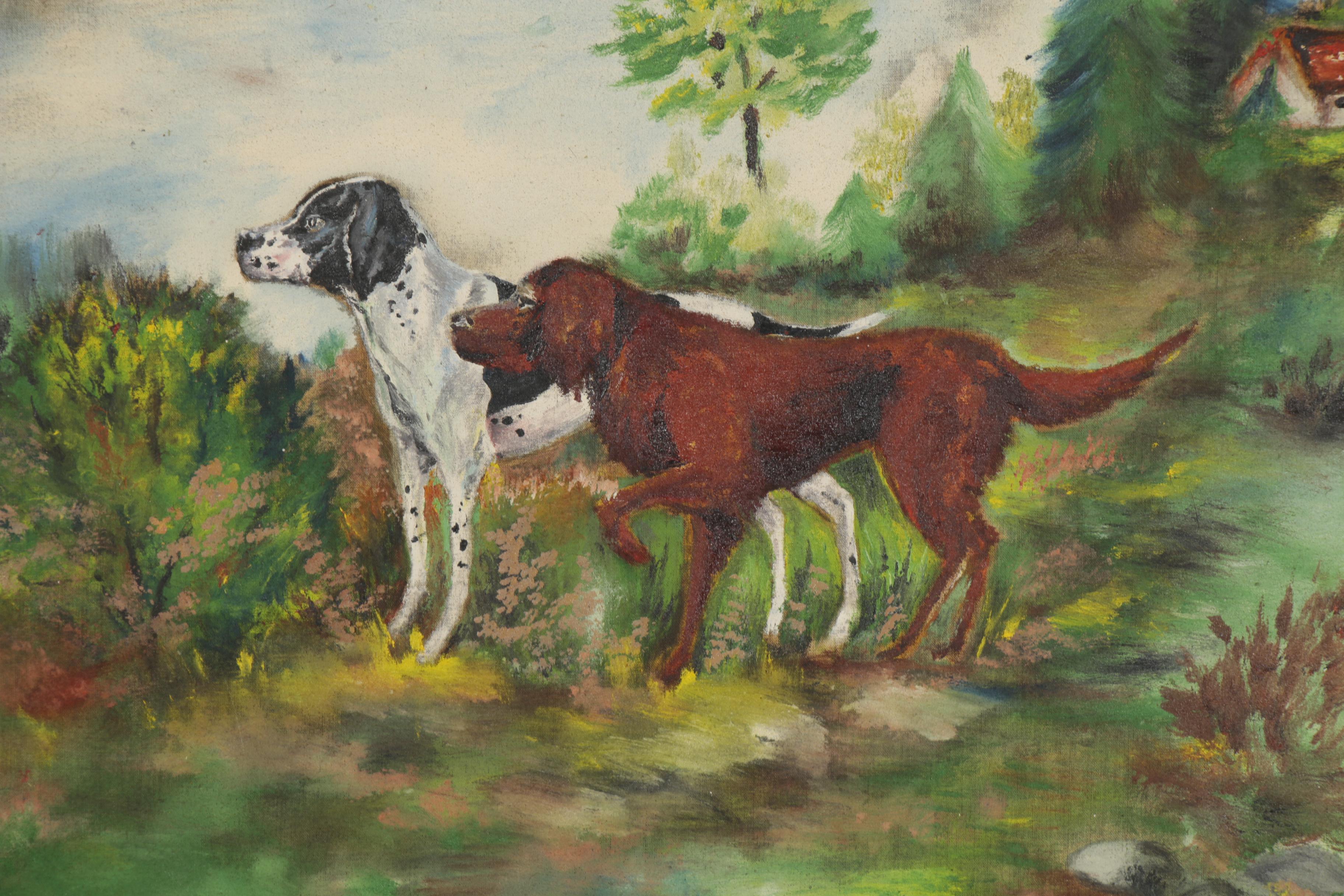 Oil Painting of Hunting Dogs, Early-Mid-20th Century