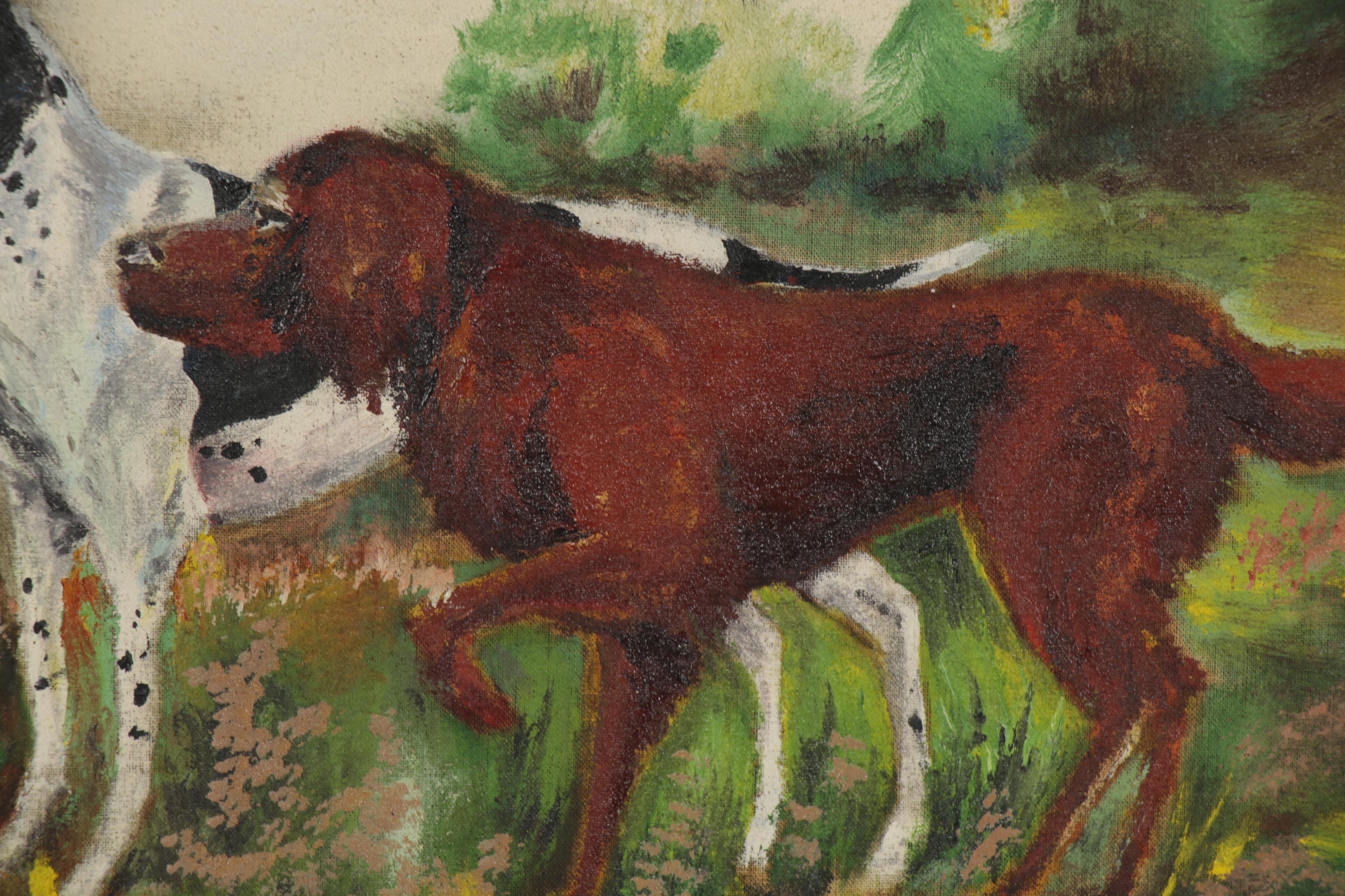 Oil Painting of Hunting Dogs, Early-Mid-20th Century