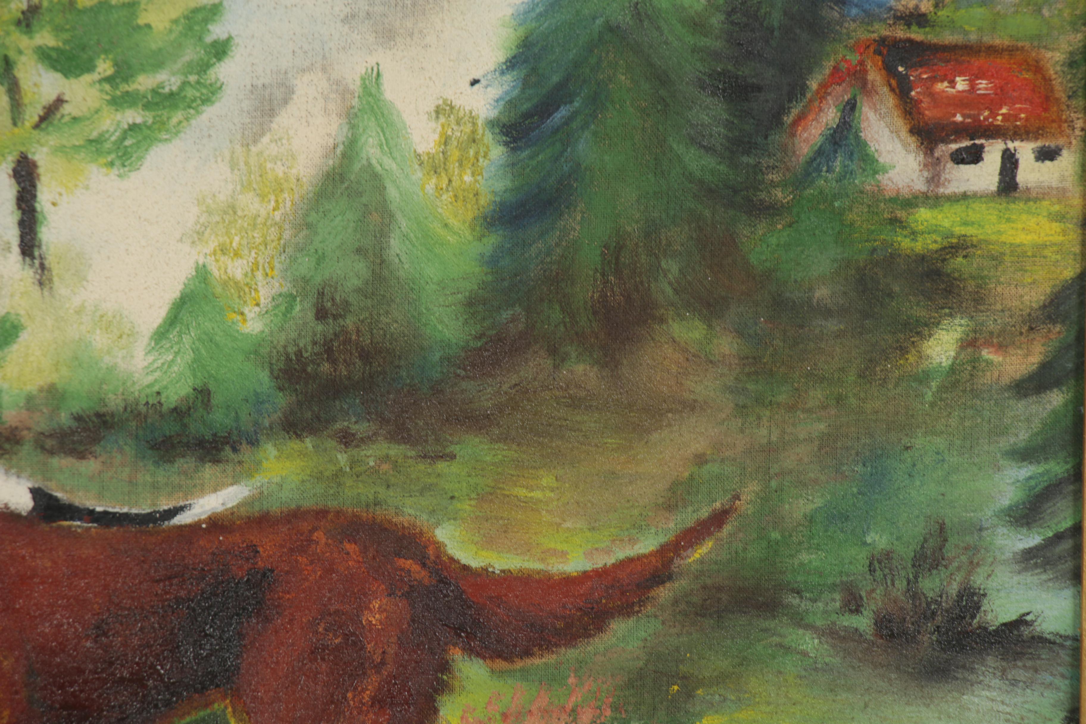 Oil Painting of Hunting Dogs, Early-Mid-20th Century