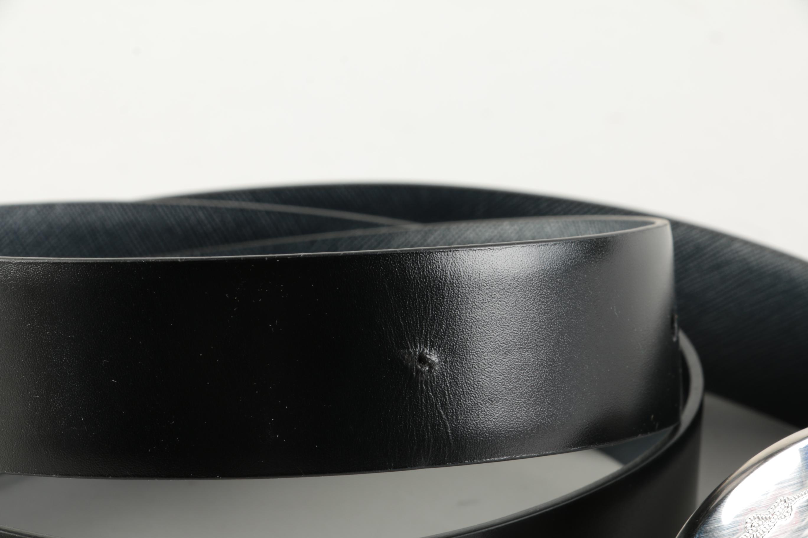 Prada Black Leather Belt with Oval Belt Buckle