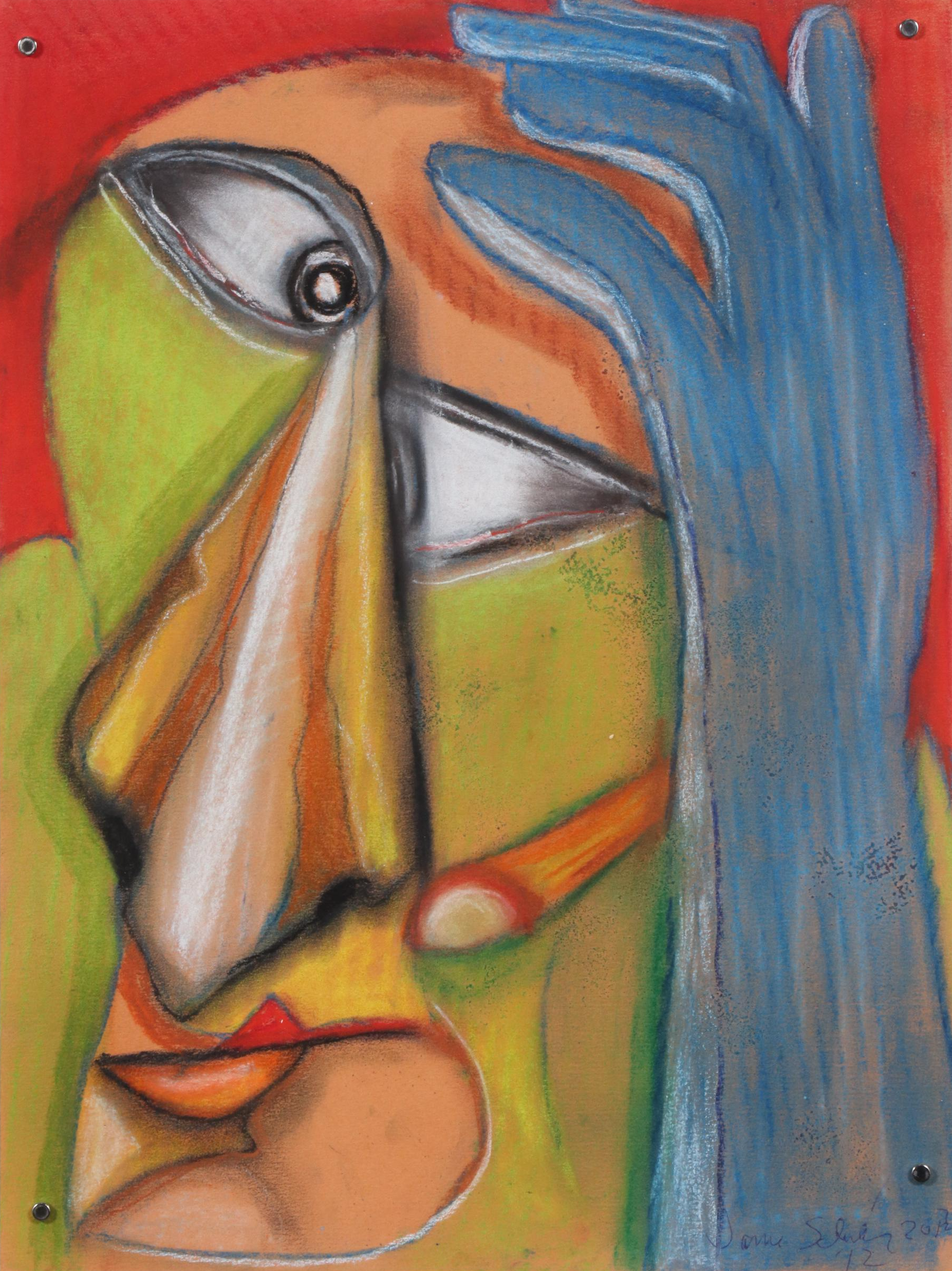 Janice Schuler Pastel Drawing of Cubist Portrait, 2012