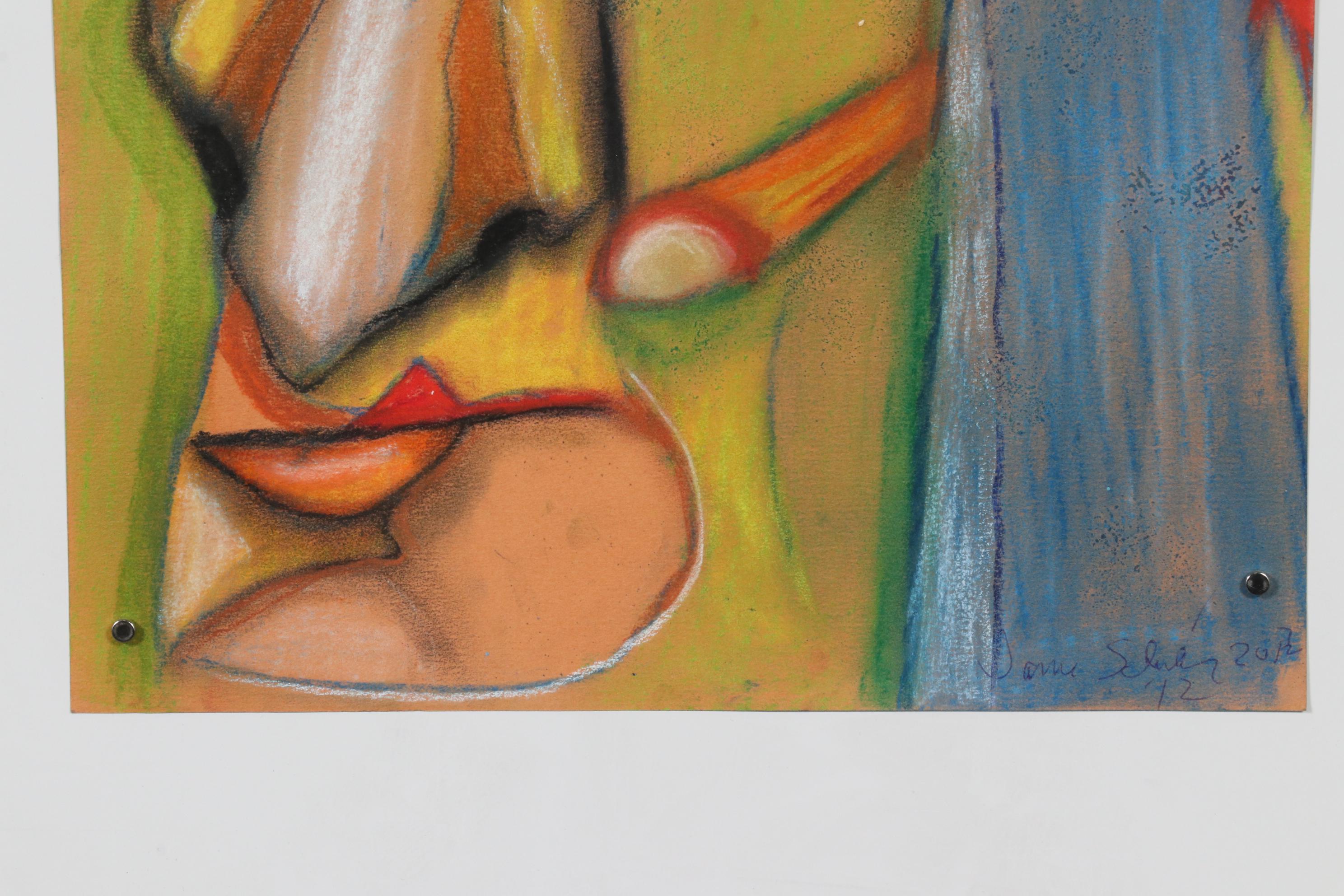 Janice Schuler Pastel Drawing of Cubist Portrait, 2012