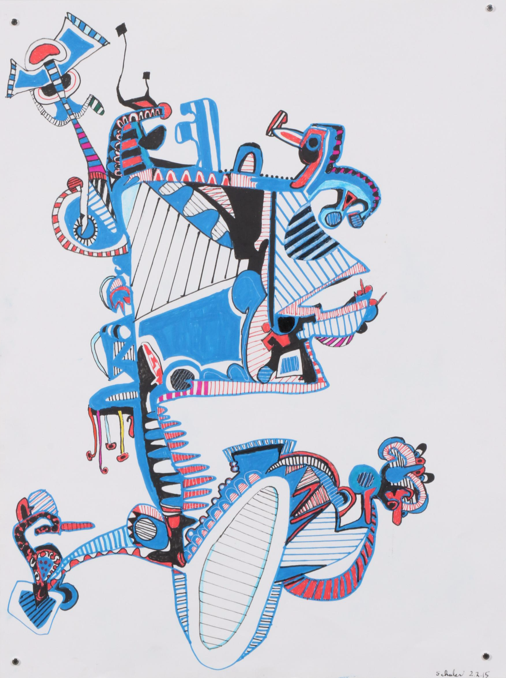 Janice Schuler Marker Drawing of Abstract Composition, 2015