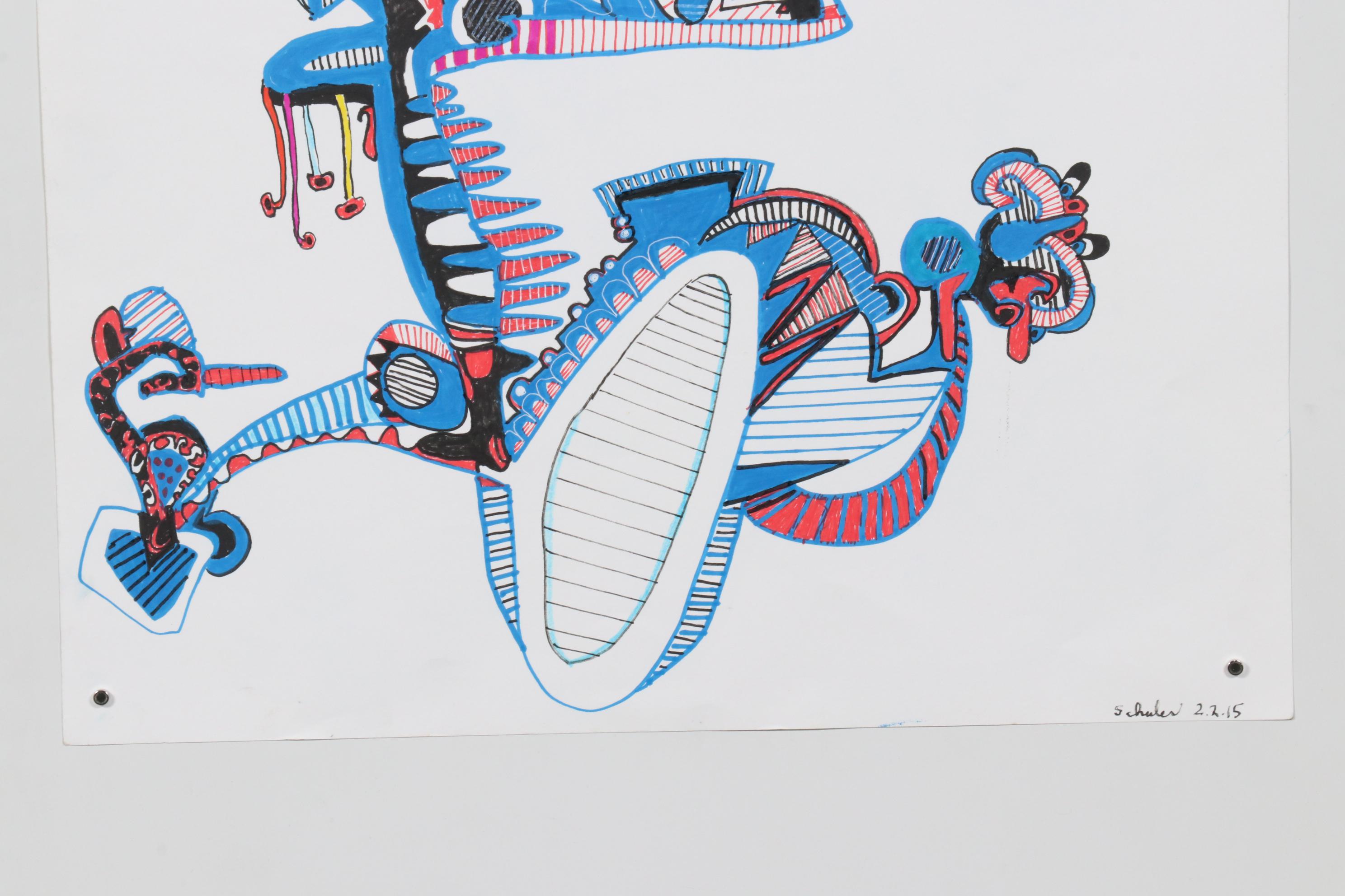 Janice Schuler Marker Drawing of Abstract Composition, 2015