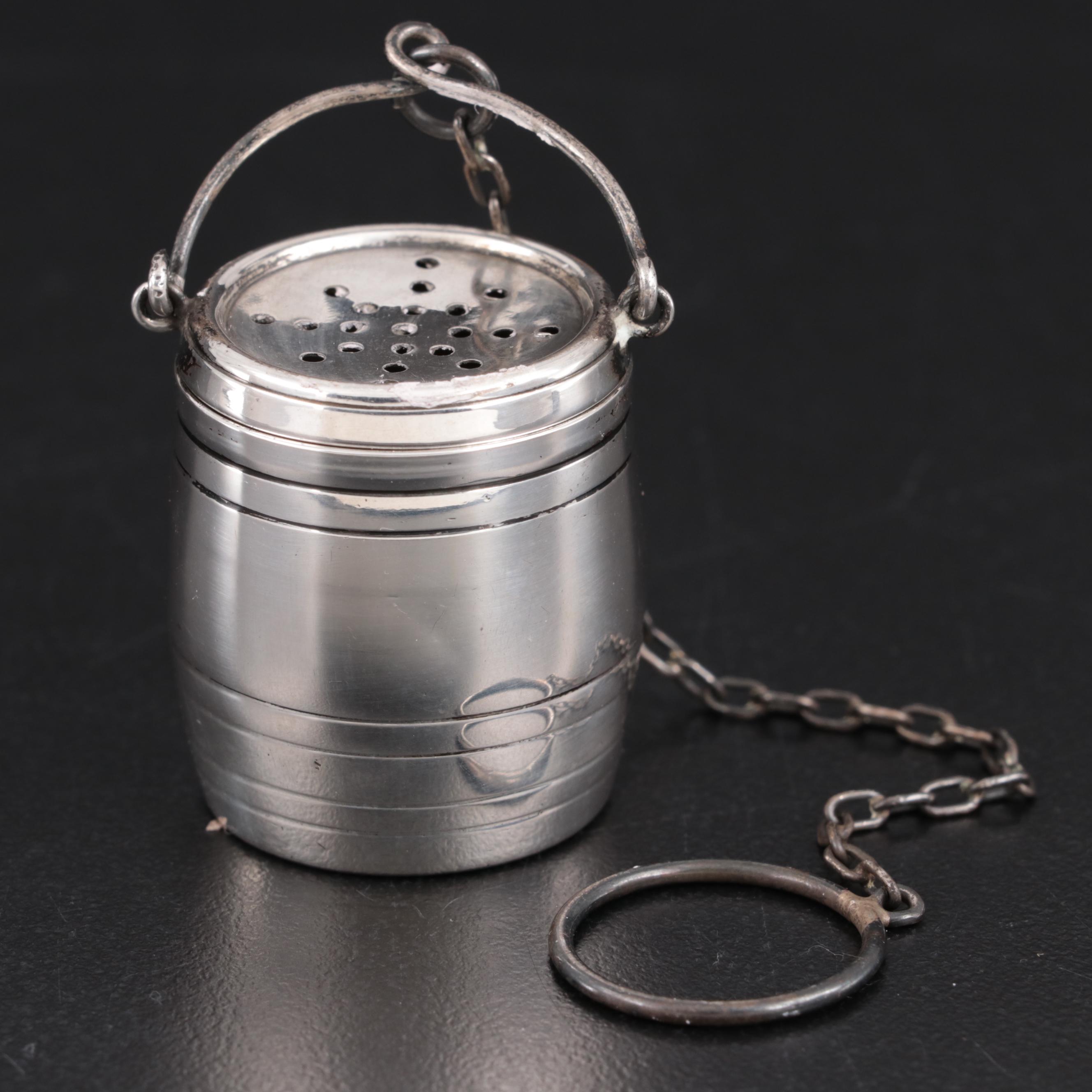Webster Company Sterling Silver Barrel Shaped Tea Strainer, 1900–1920