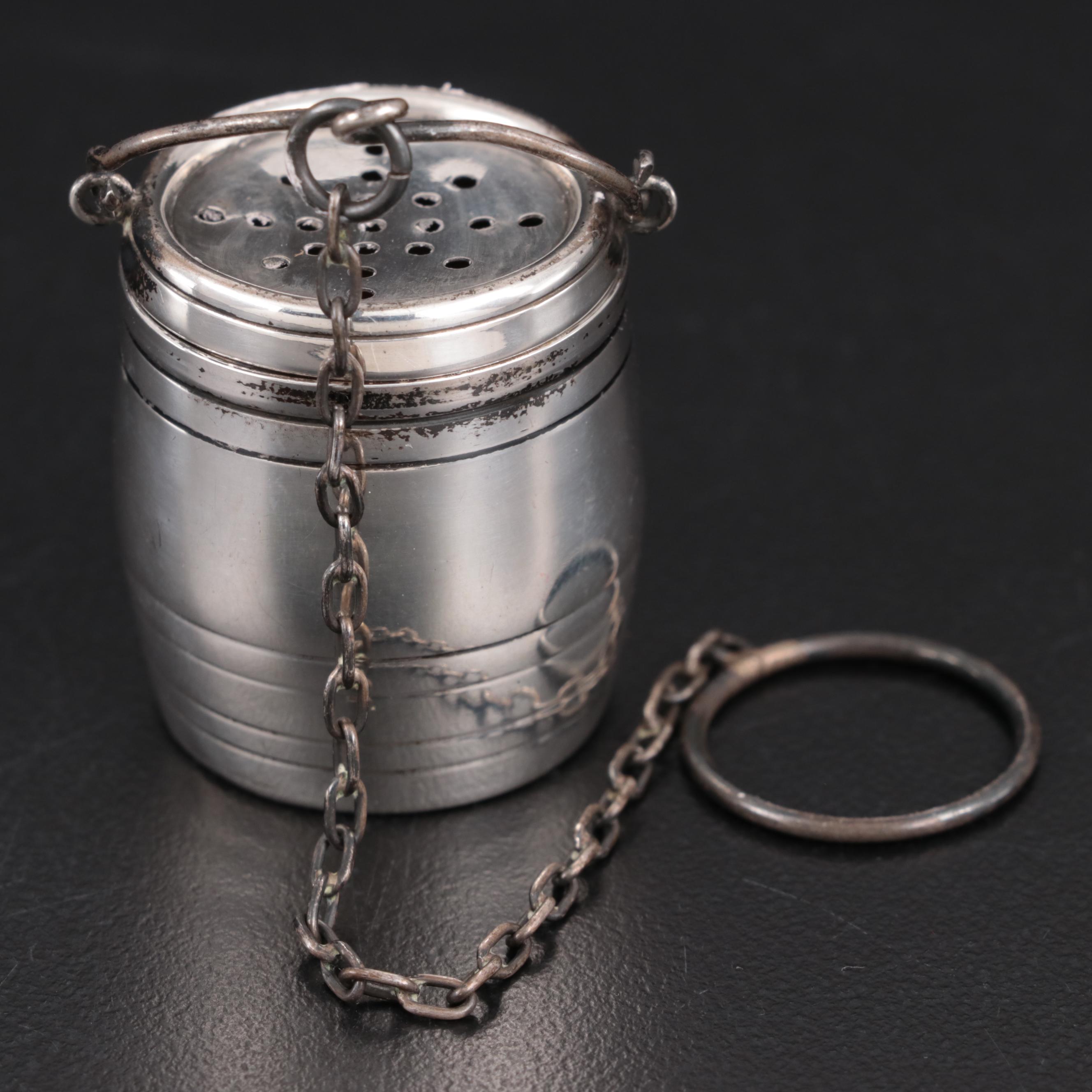 Webster Company Sterling Silver Barrel Shaped Tea Strainer, 1900–1920