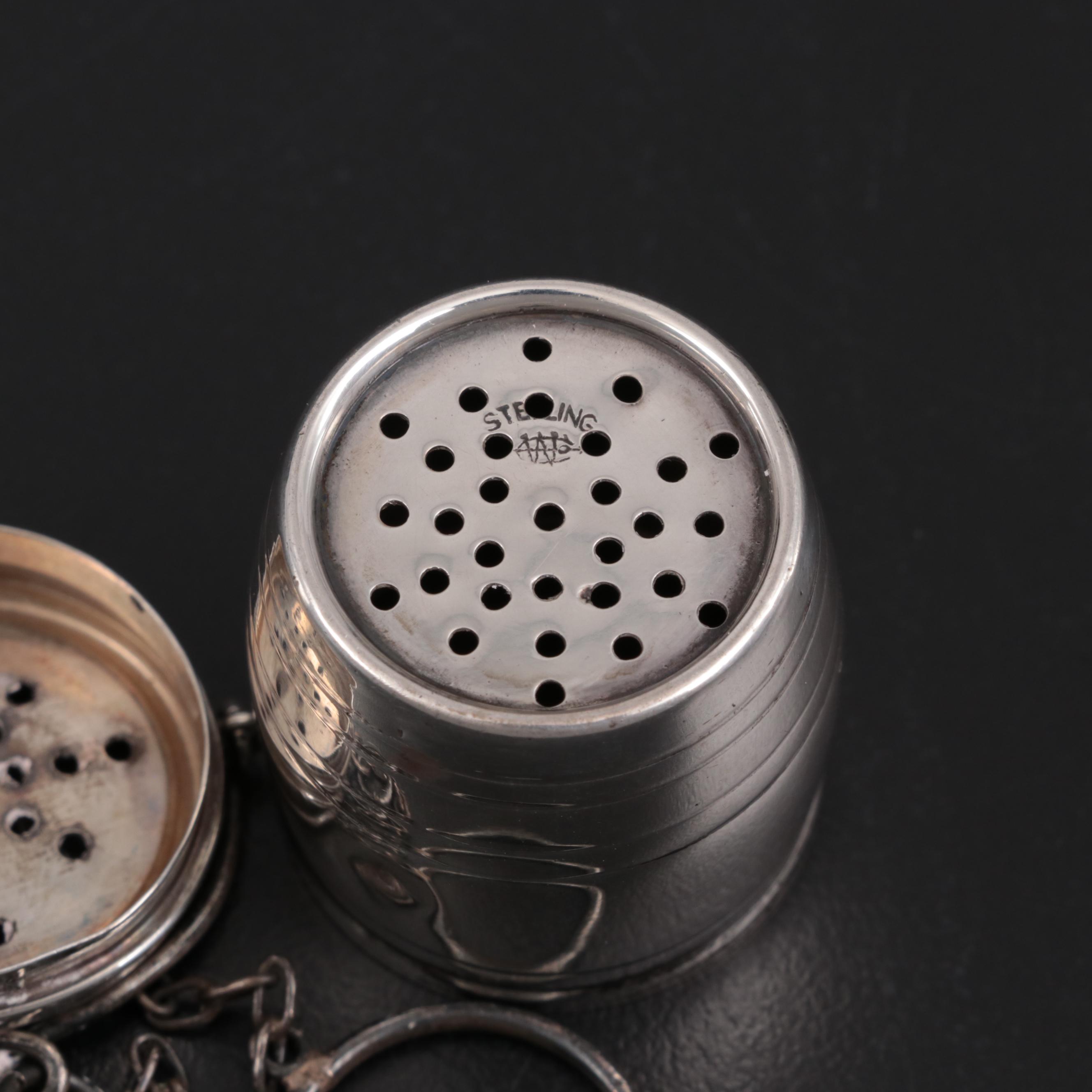 Webster Company Sterling Silver Barrel Shaped Tea Strainer, 1900–1920
