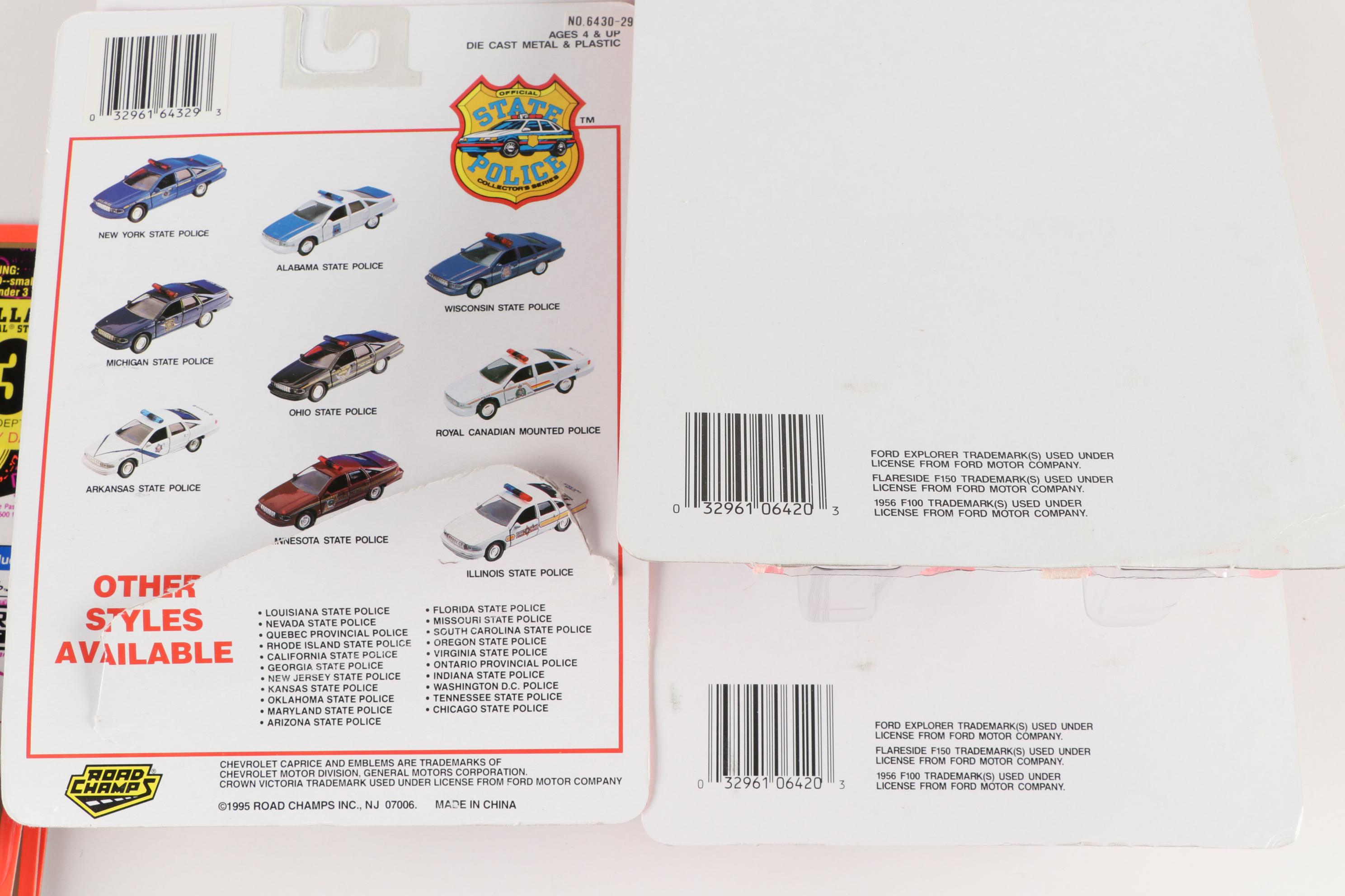 Road Champs Die Cast Vehicles Including Ford Trucks, Police Cars, and More