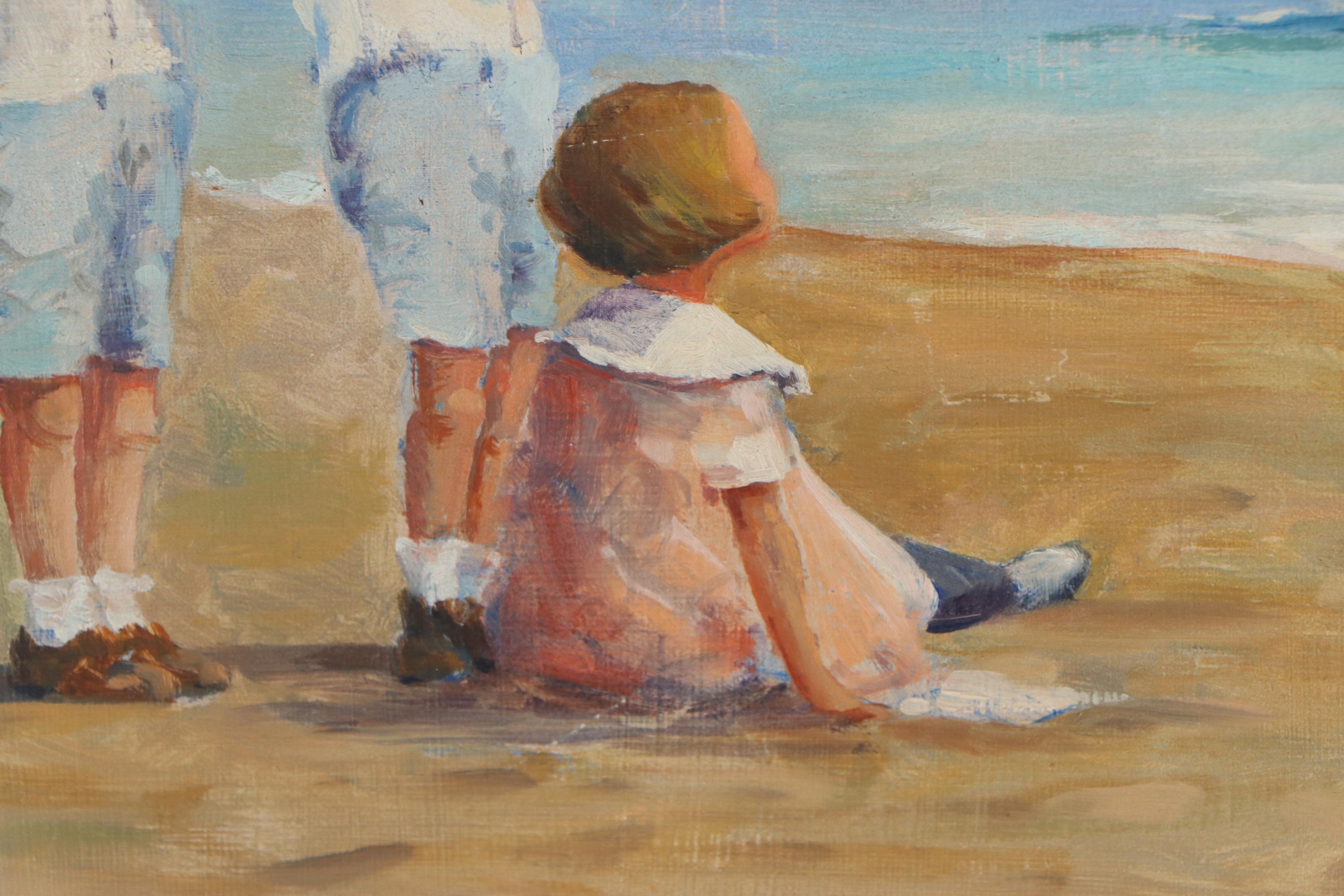 Roberta B. Seger Oil Painting of Children on Beach, 1992