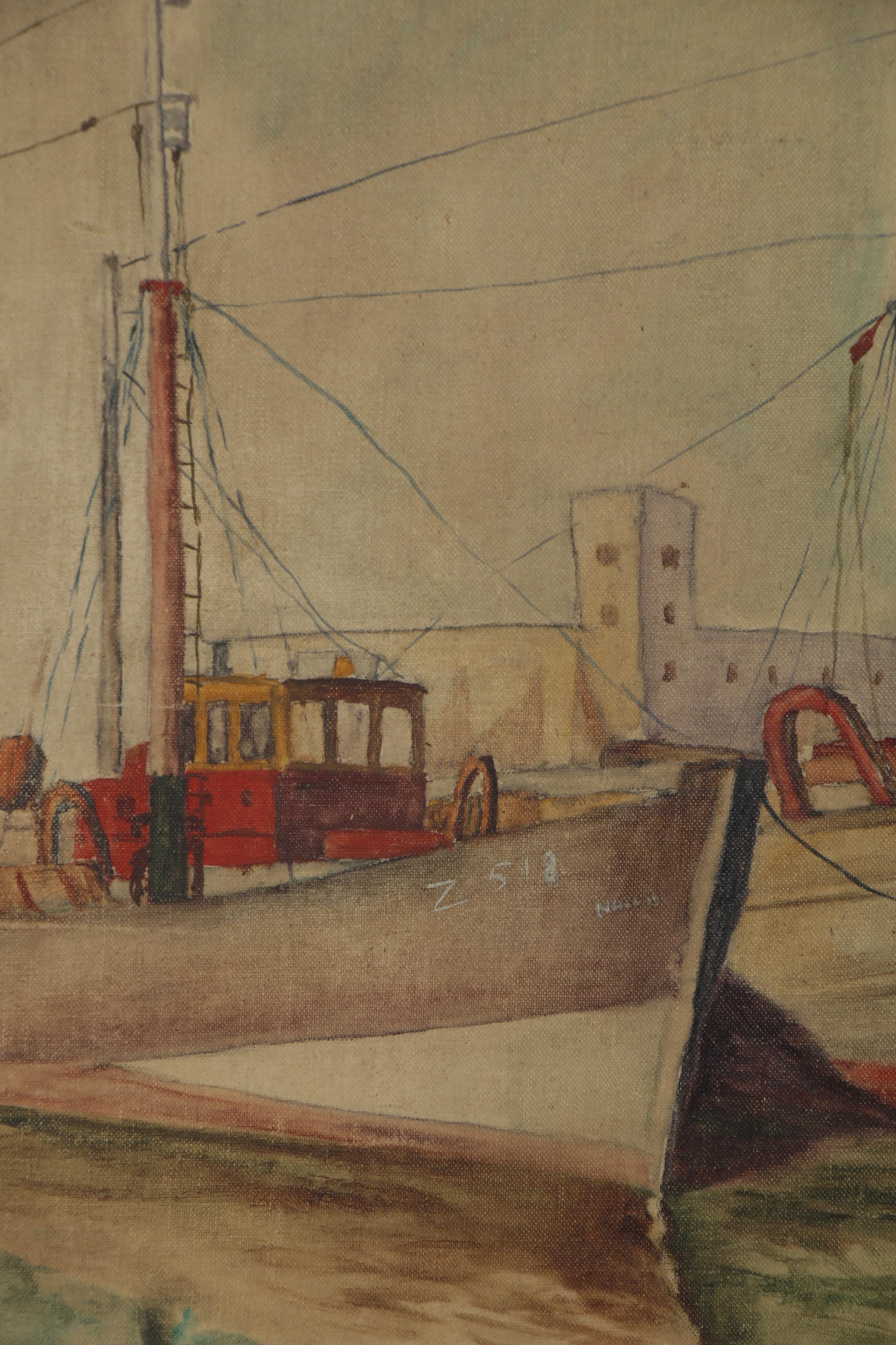 Arthur Beaumont Oil Painting of Boats, 1951