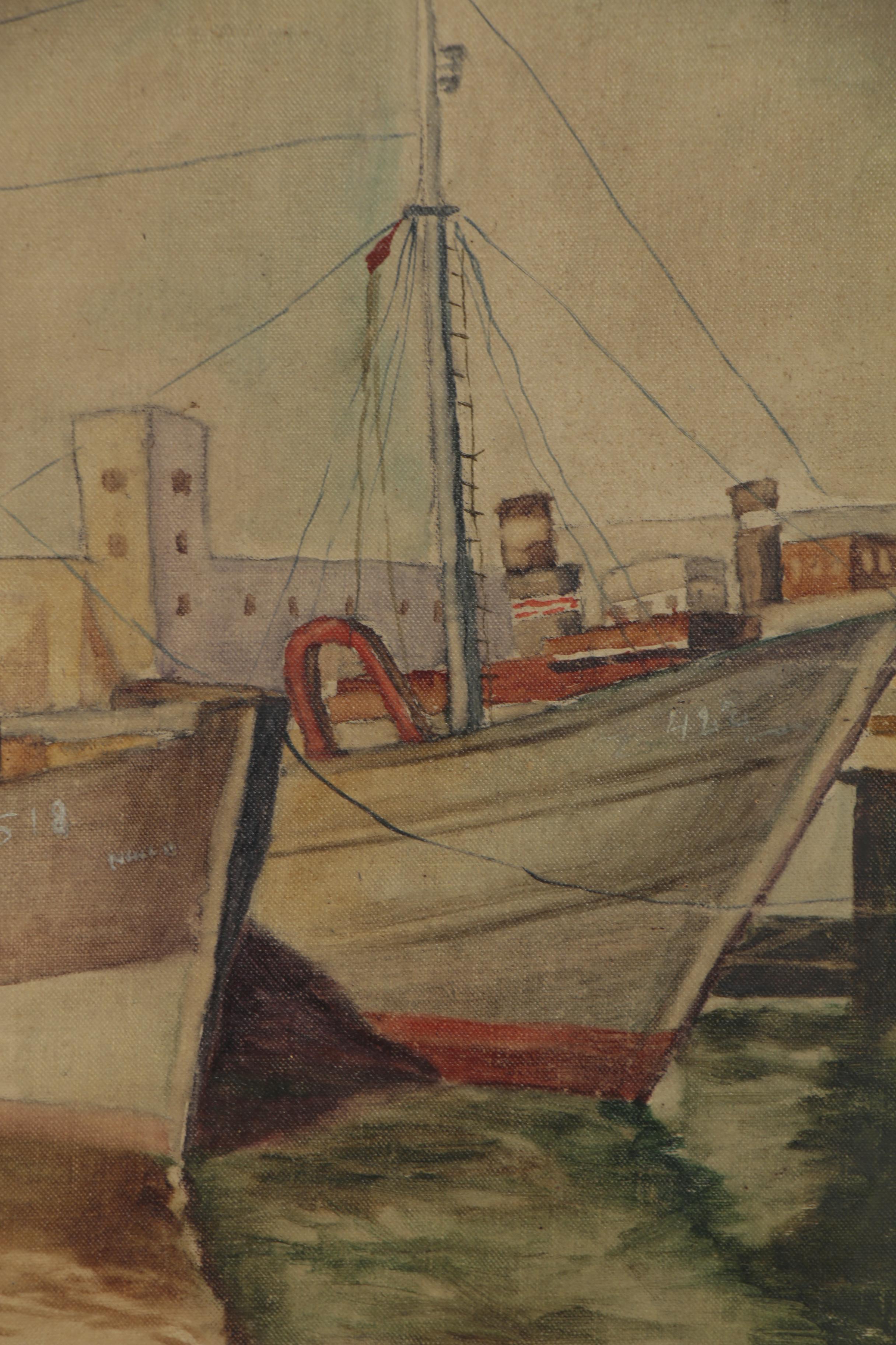 Arthur Beaumont Oil Painting of Boats, 1951