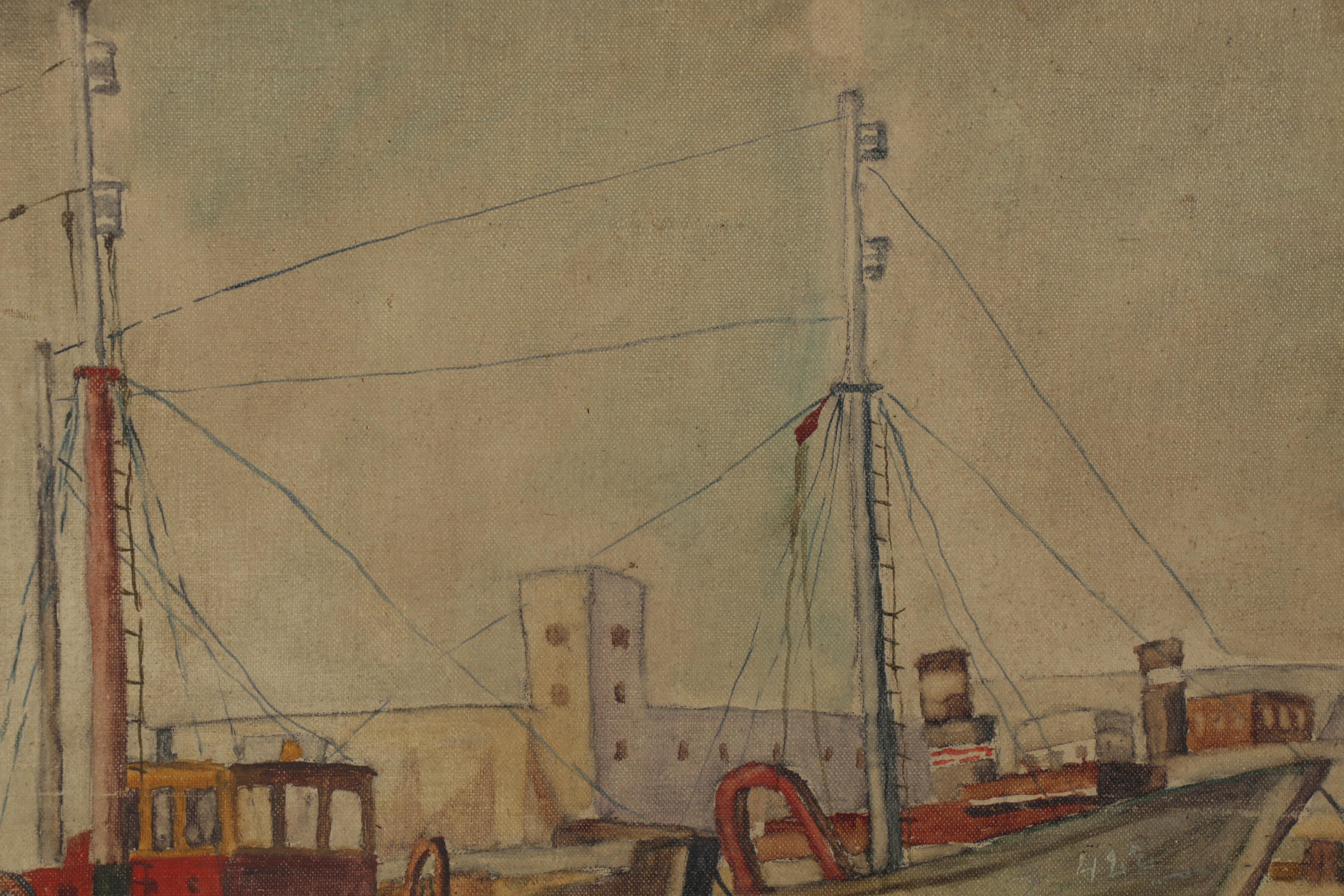 Arthur Beaumont Oil Painting of Boats, 1951