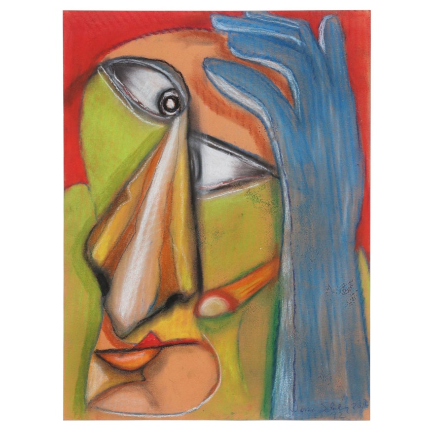 Janice Schuler Pastel Drawing of Cubist Portrait, 2012