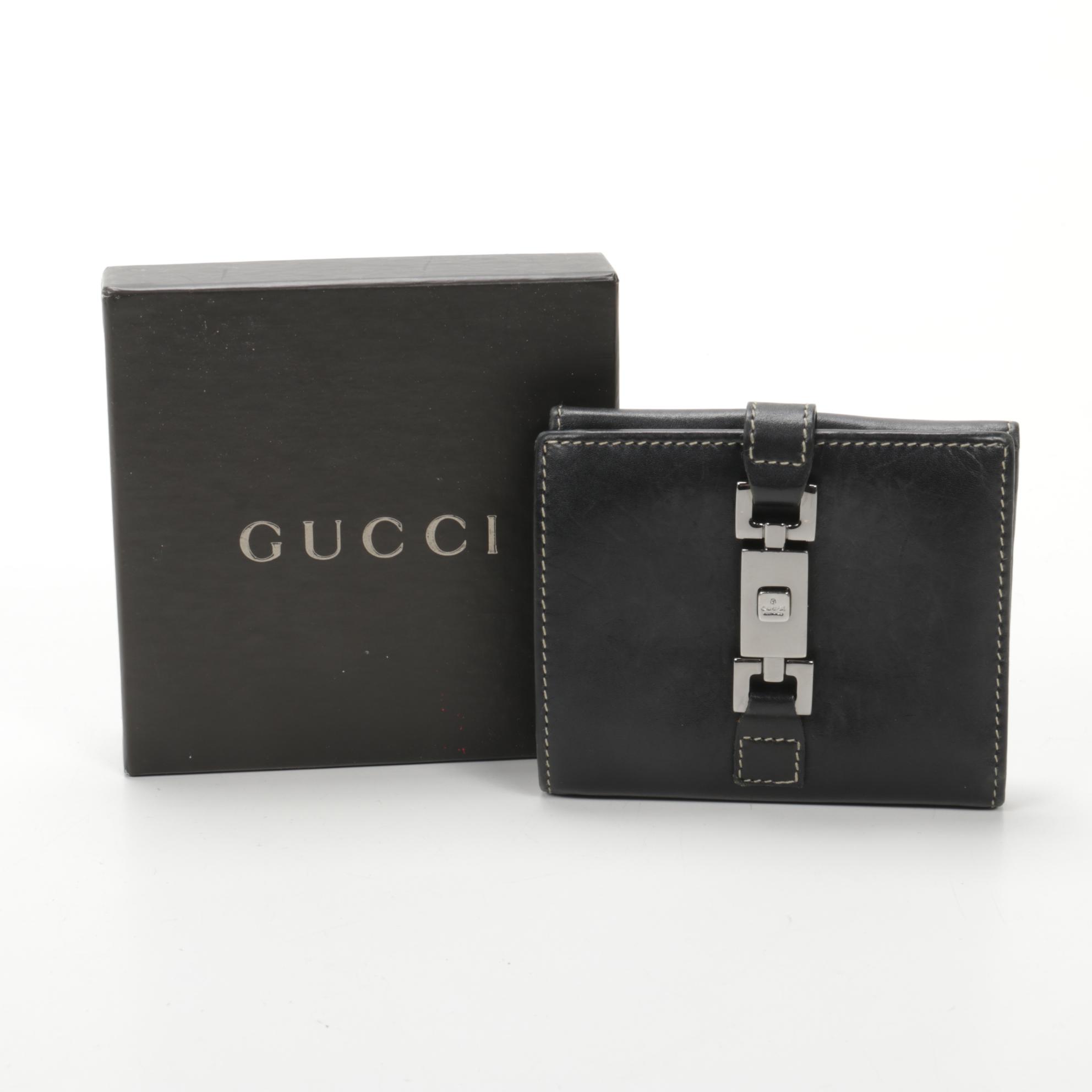 Gucci Piston Lock Bifold Wallet in Black Leather