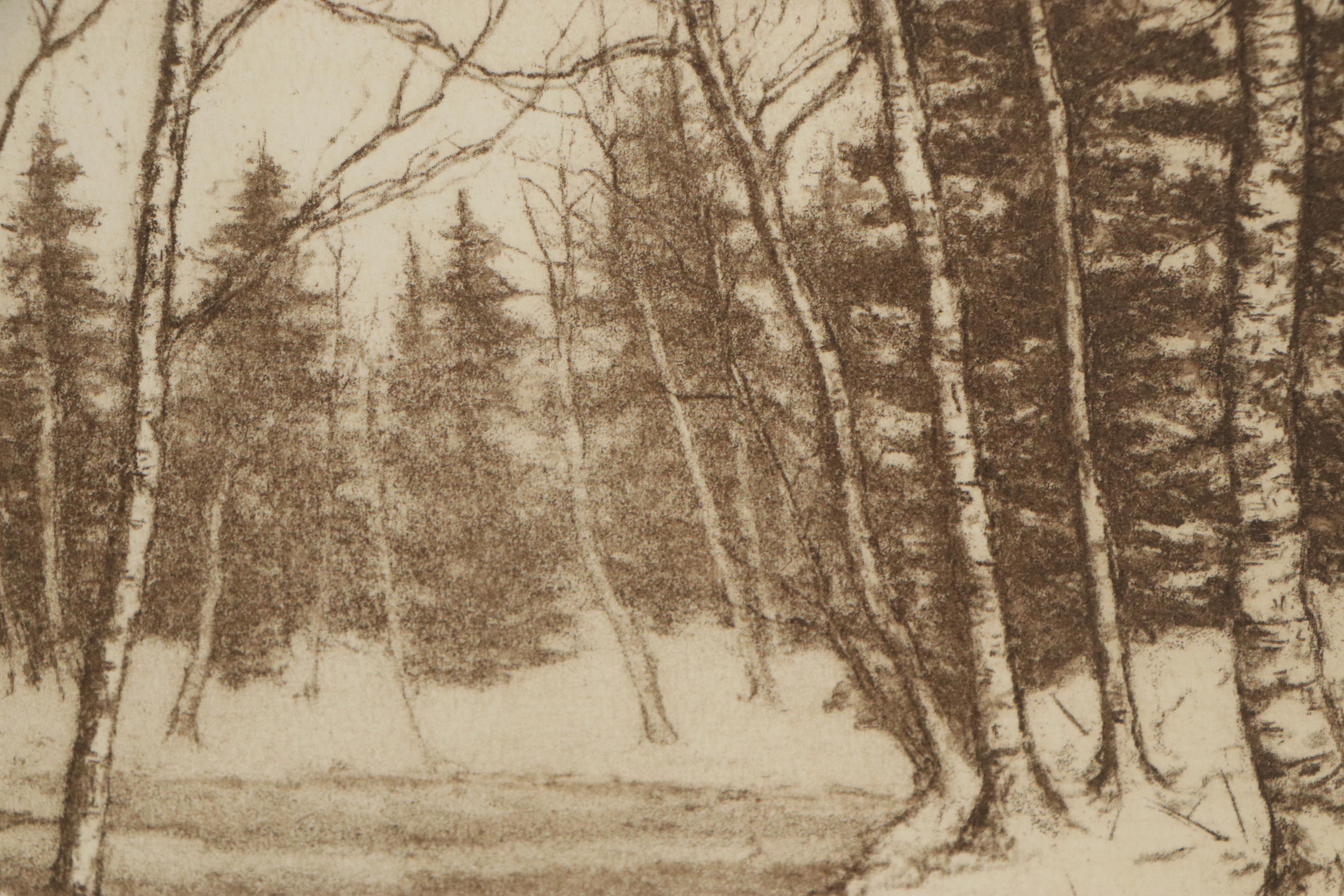 Edward T. Hurley Aquatint and Mezzotint "Pines and Birches," Early 20th Century