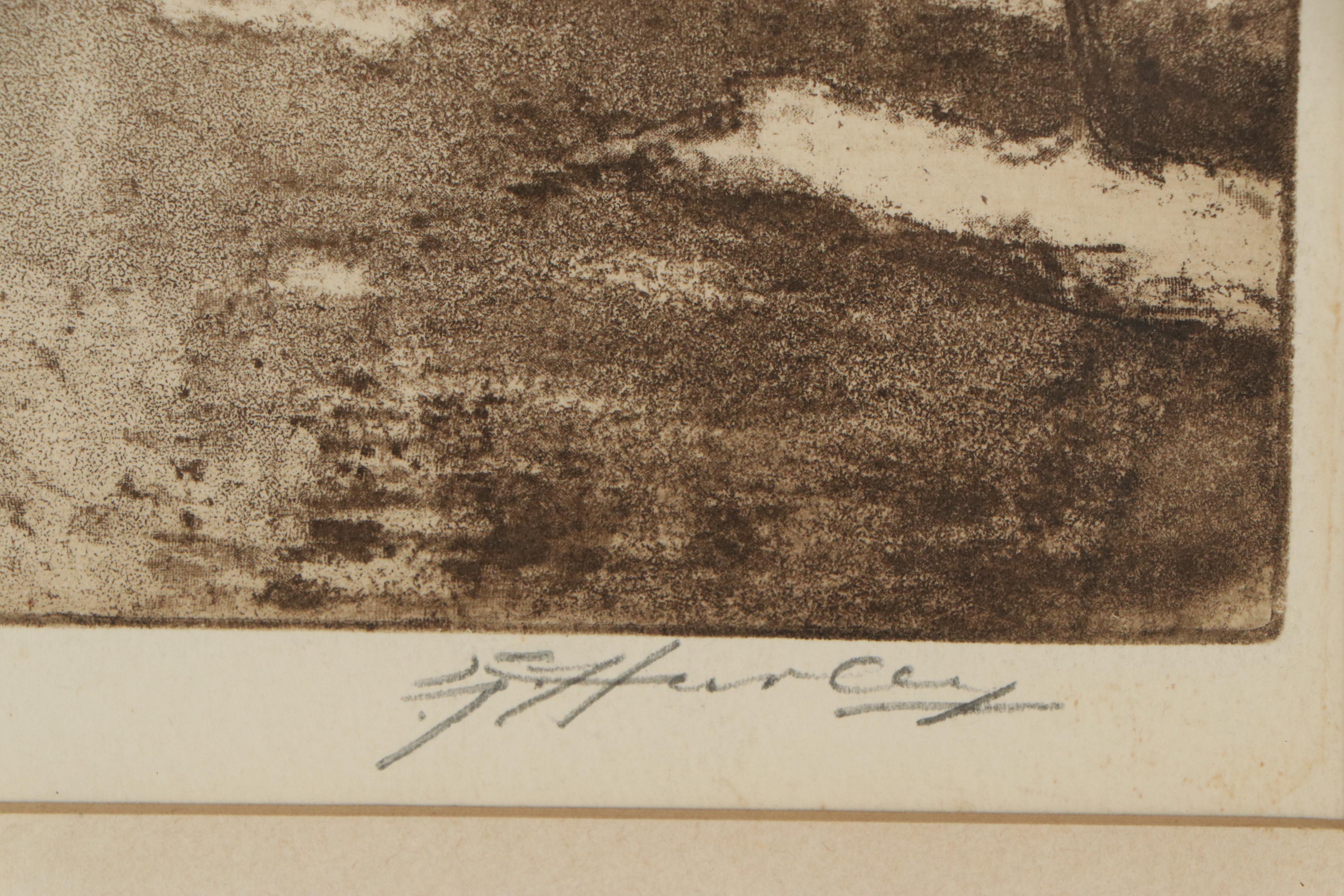 Edward T. Hurley Aquatint and Mezzotint "Pines and Birches," Early 20th Century