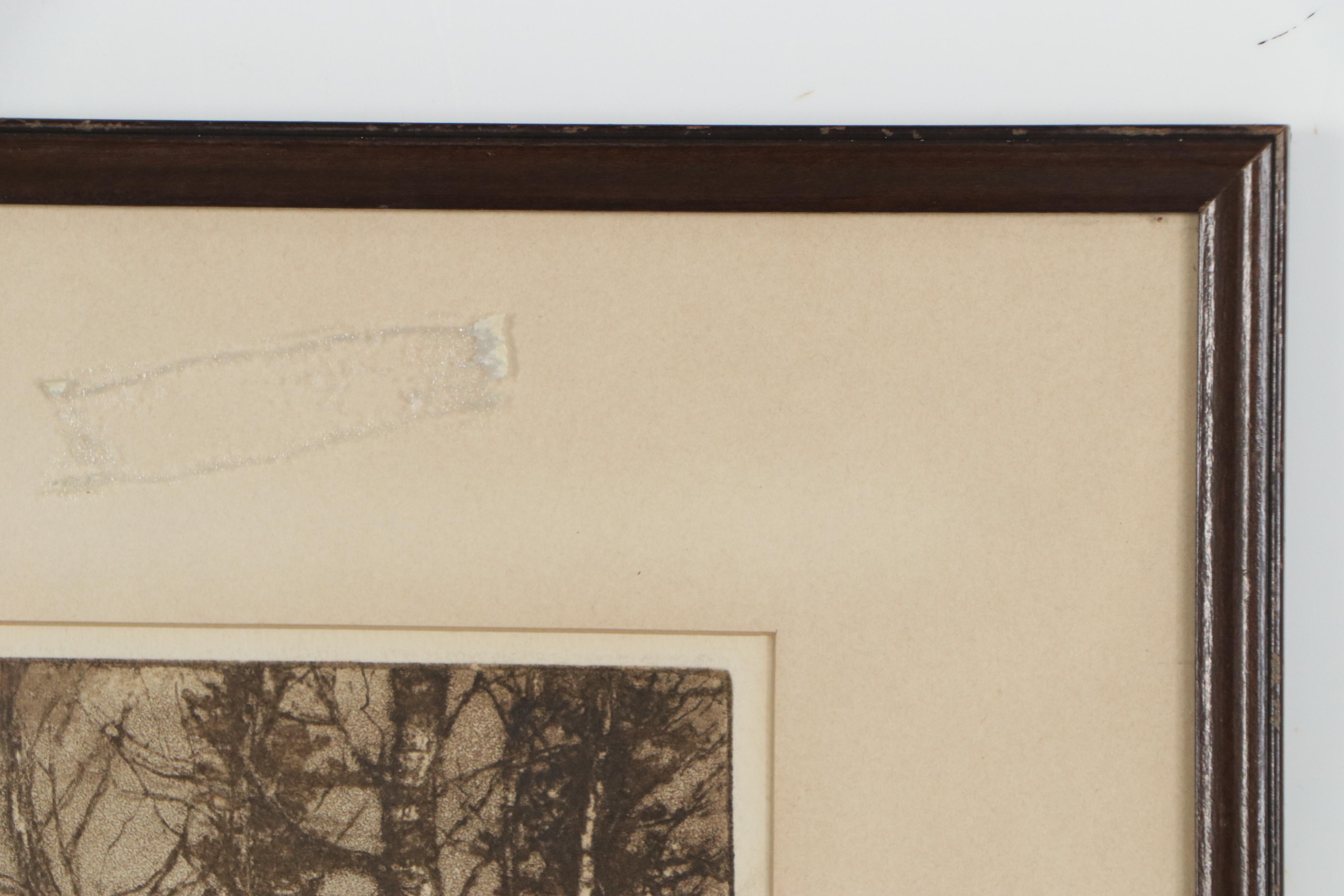 Edward T. Hurley Aquatint and Mezzotint "Pines and Birches," Early 20th Century