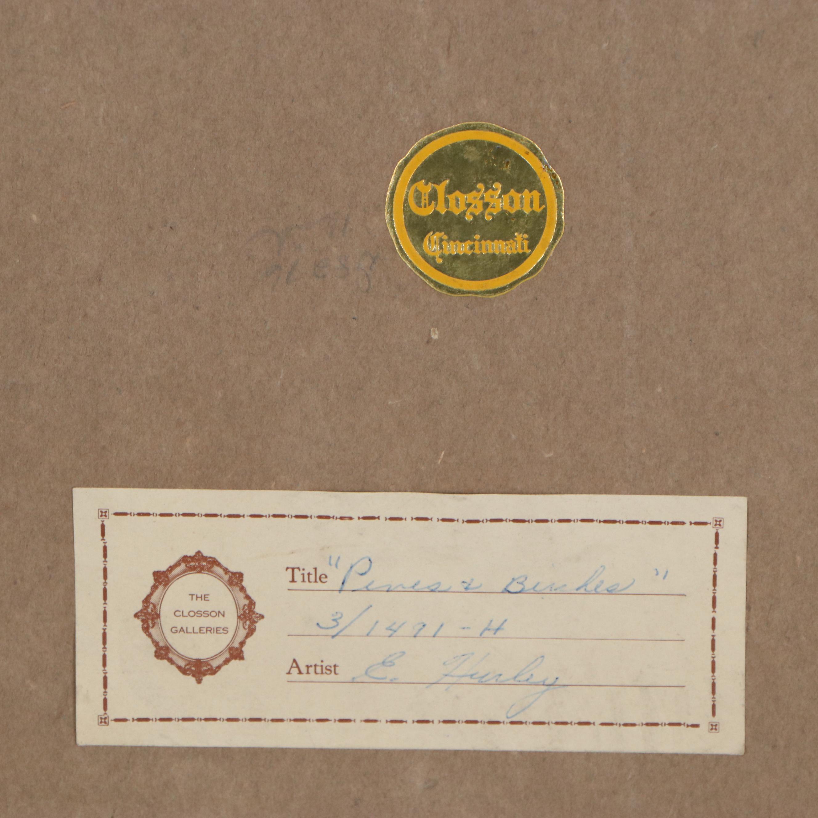 Edward T. Hurley Aquatint and Mezzotint "Pines and Birches," Early 20th Century