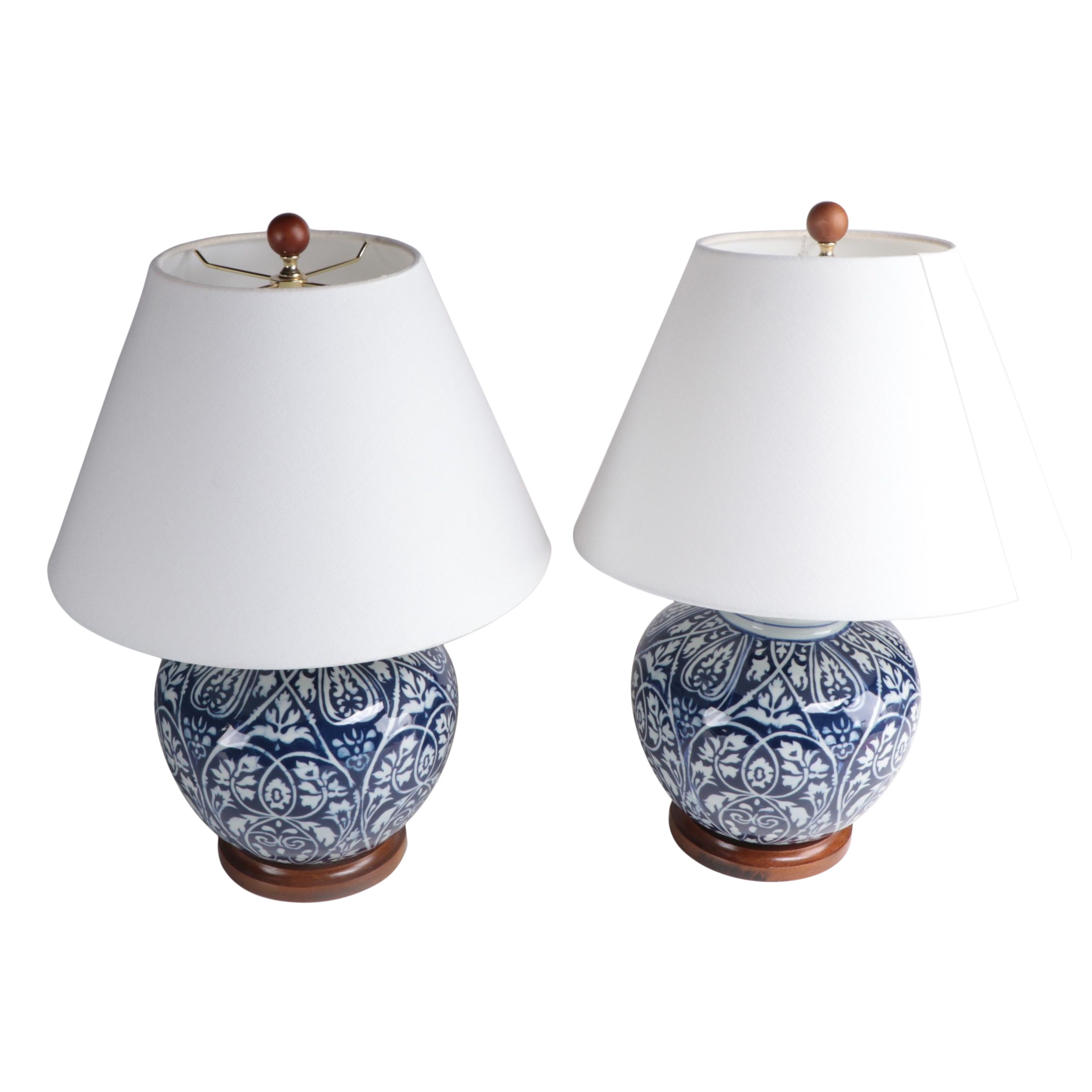 "Lauren" Ralph Lauren Chinese Ceramic Blue and White Ginger Jar Table Lamps
