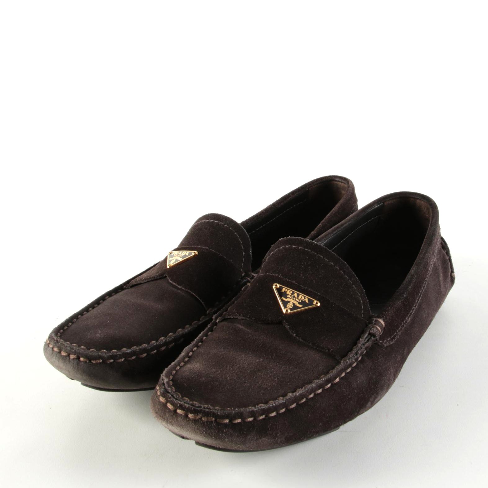 Prada Scamosciato Ebano Brown Suede Penny Driver Loafers