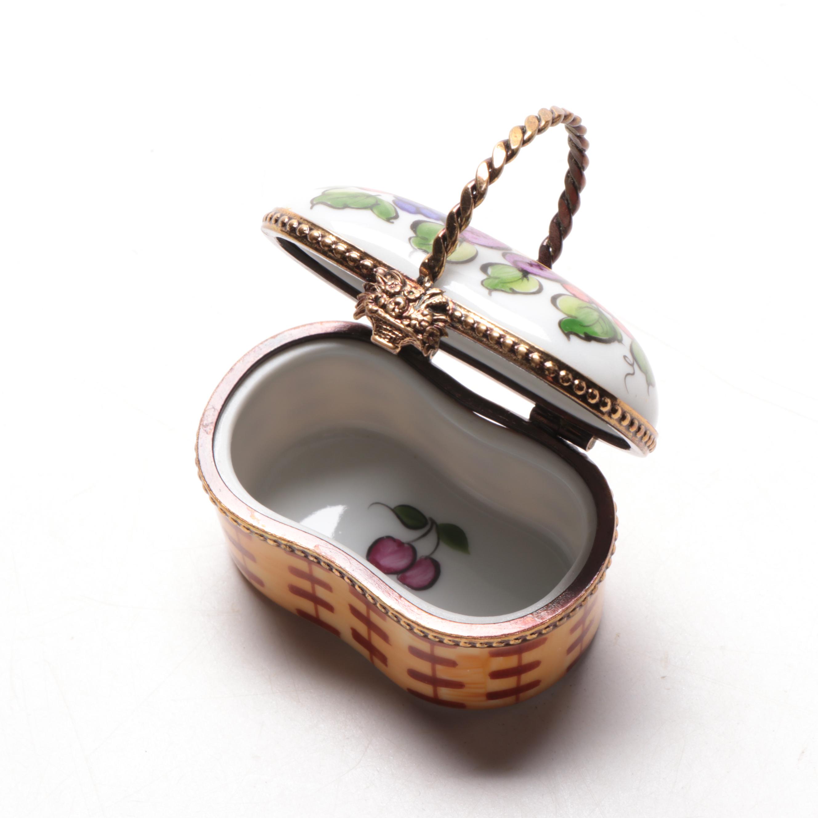 French Accents Hand-Painted Porcelain Basket Motif Limoges Box