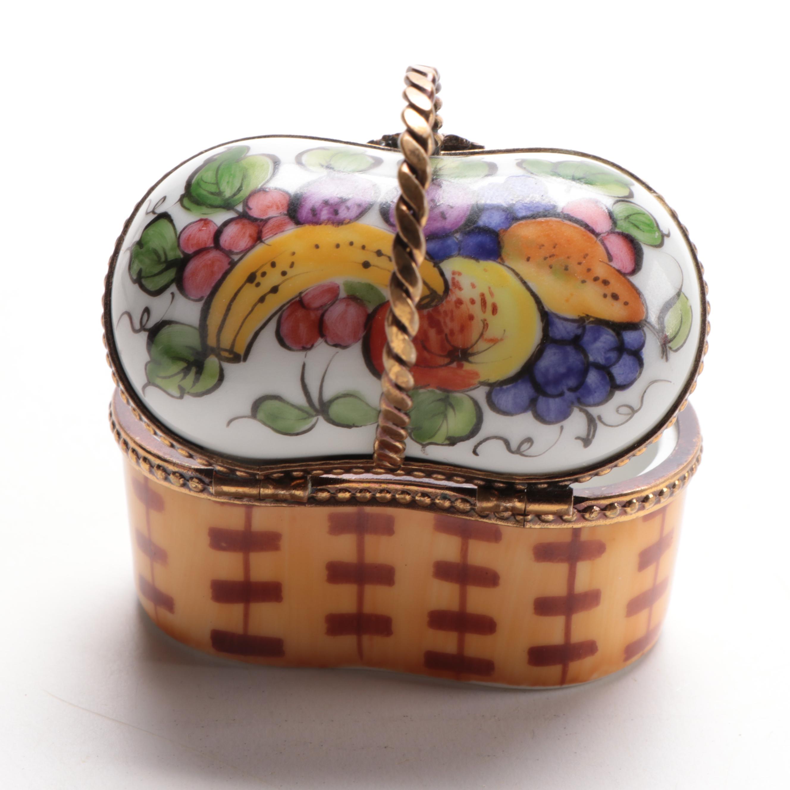 French Accents Hand-Painted Porcelain Basket Motif Limoges Box