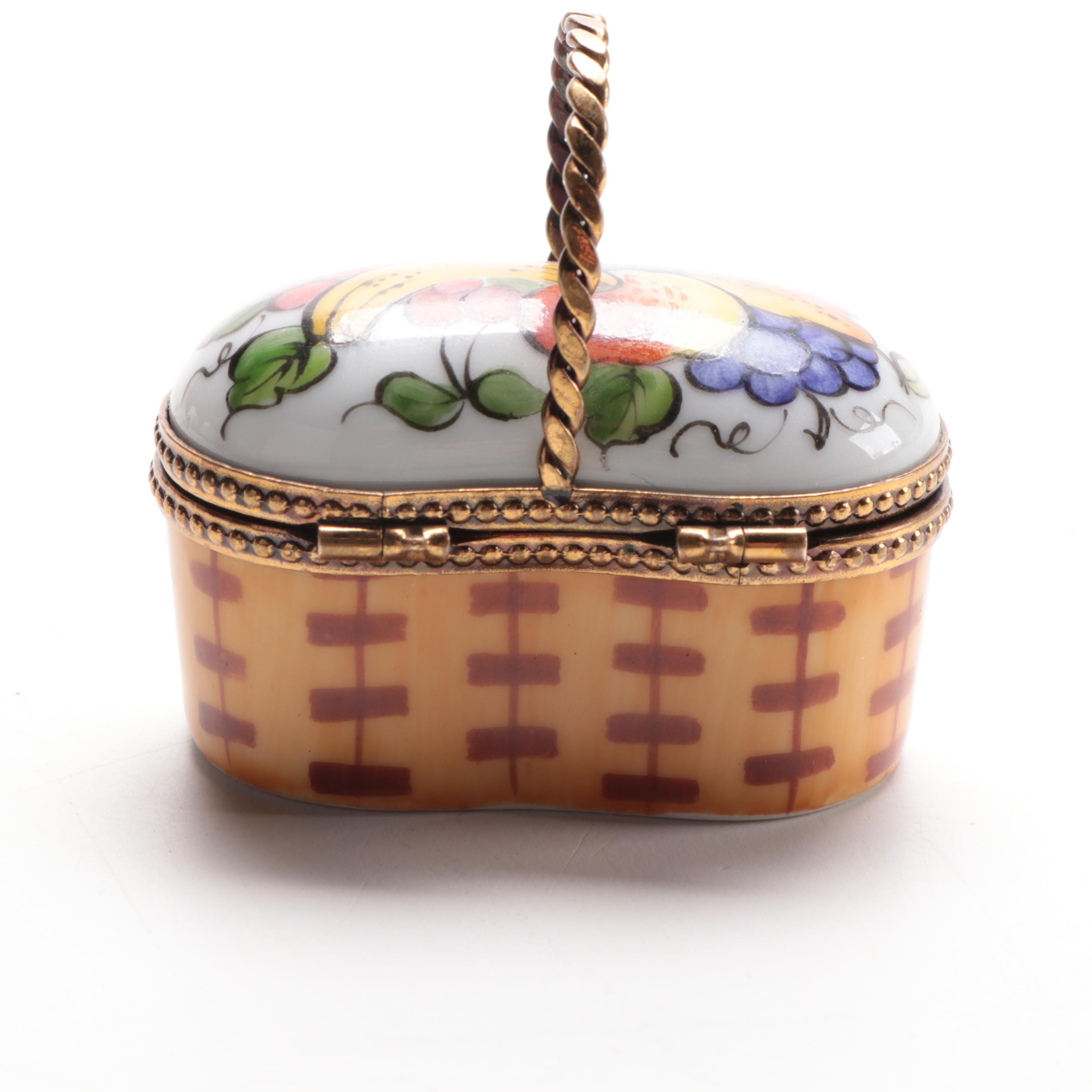 French Accents Hand-Painted Porcelain Basket Motif Limoges Box