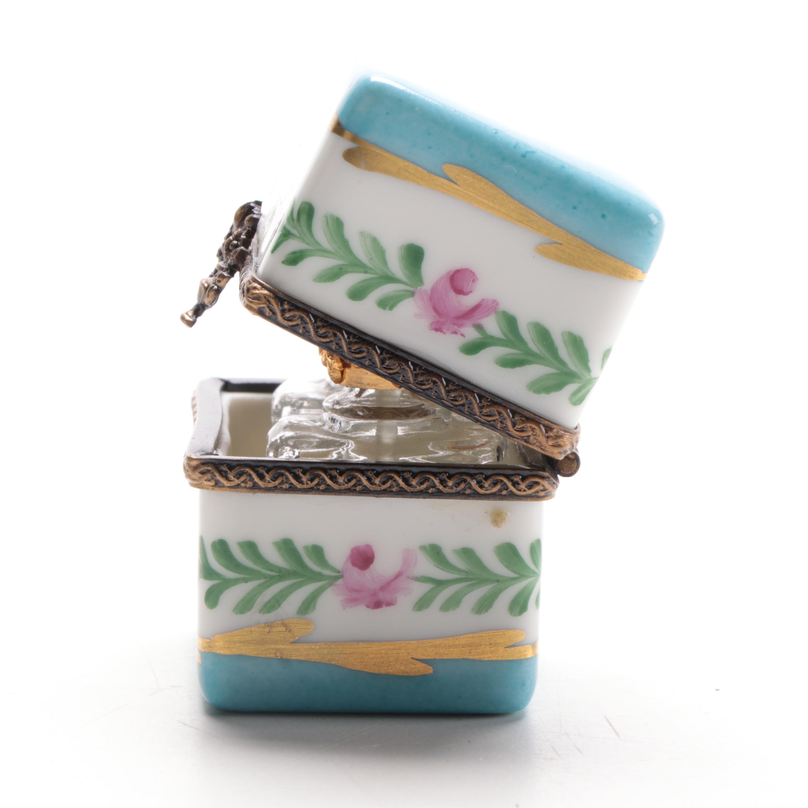 Hand-Painted Porcelain Perfume Bottle Limoges Box with Small Perfume Bottles
