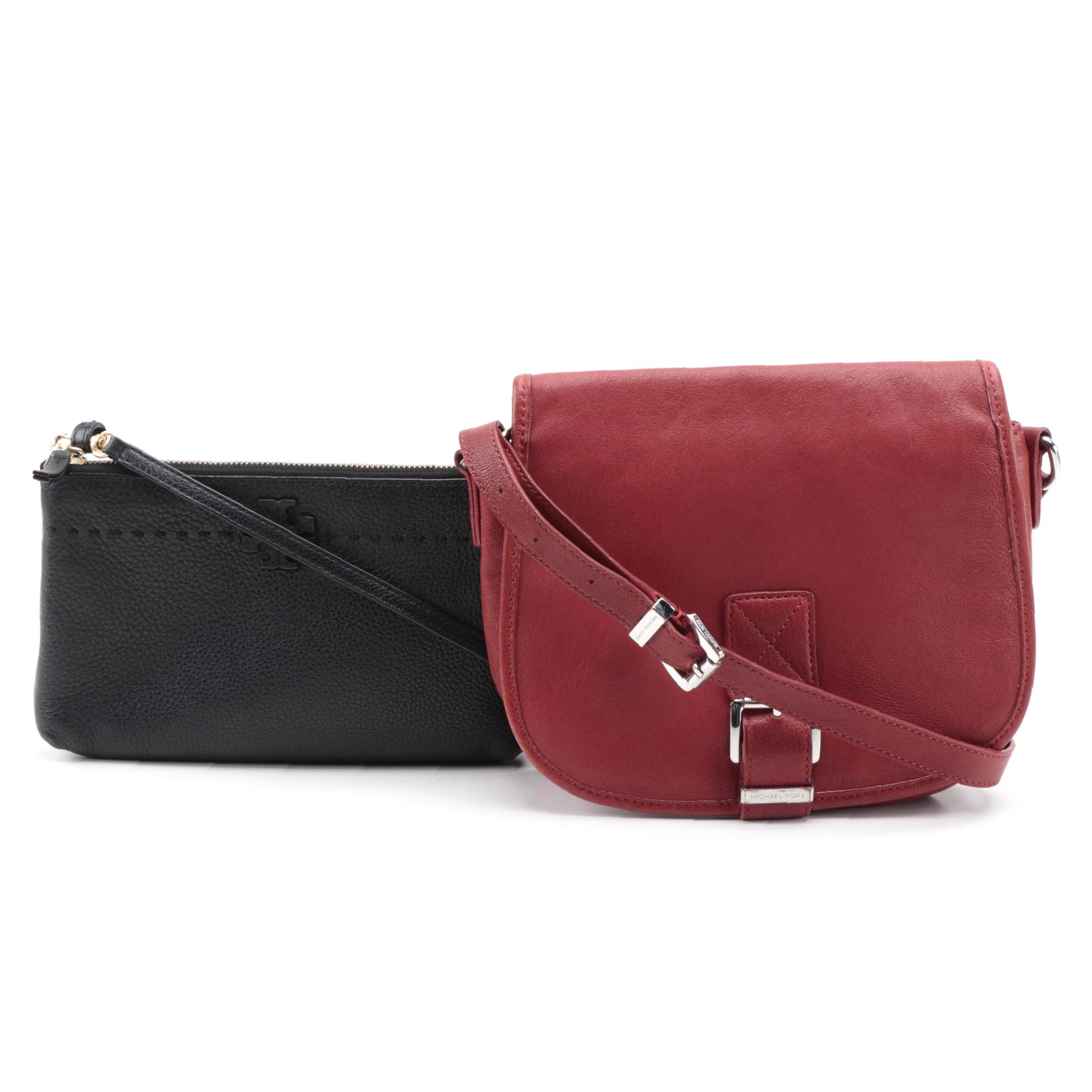 Tory Burch Black Leather Crossbody and Michael Kors Red Saddle Bag
