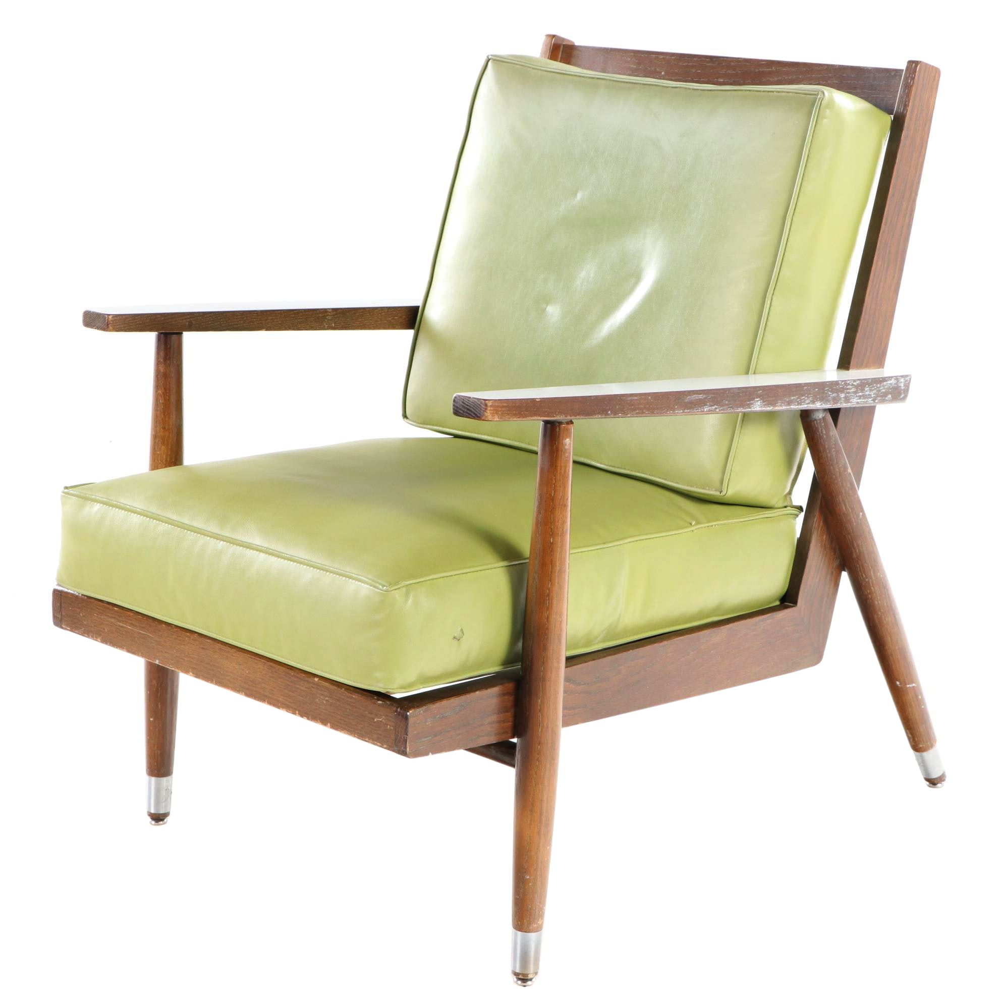 Hill-Rom Mid Century Modern Oak, Laminate, and Green Vinyl Lounge Chair