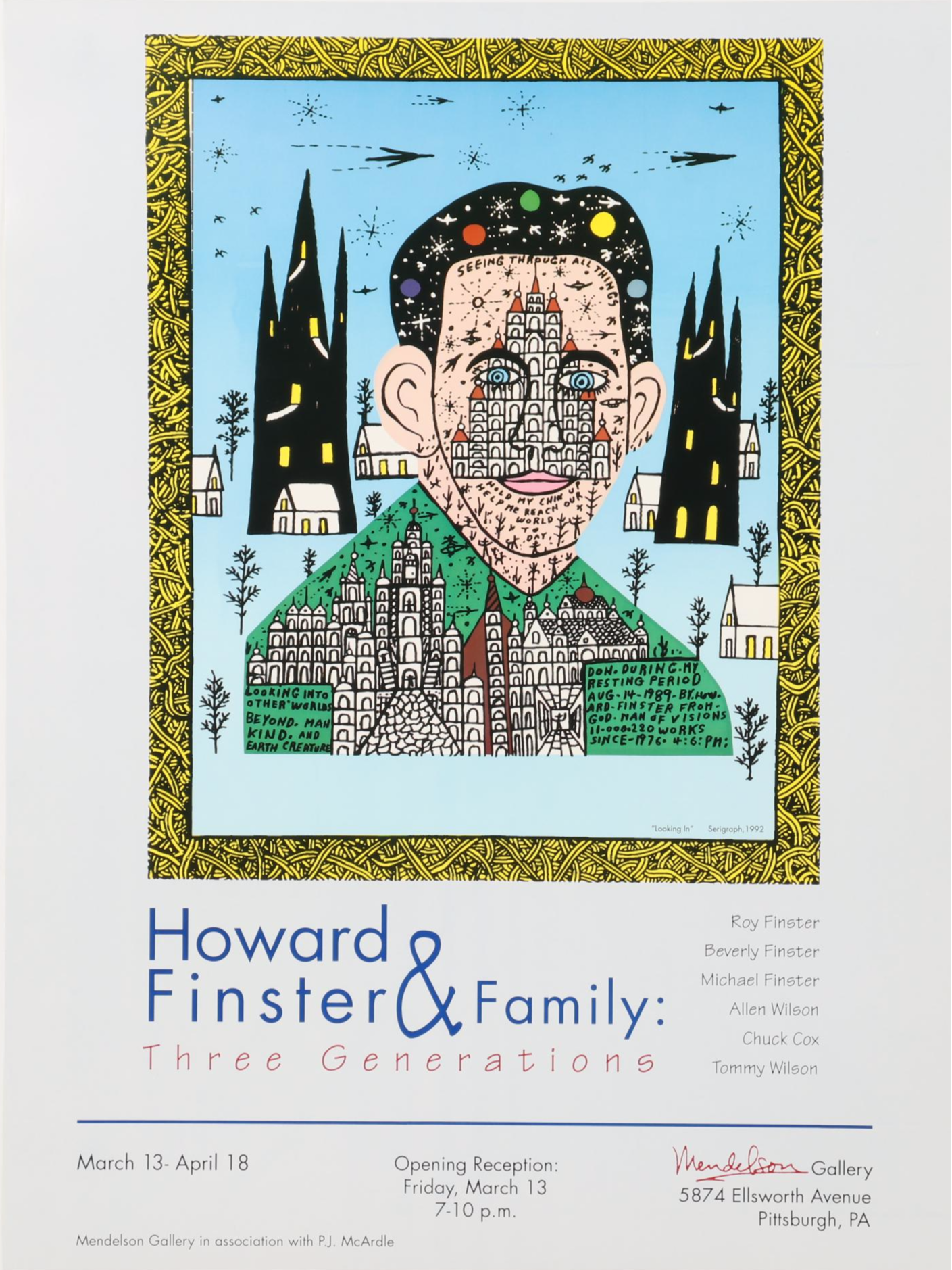 Offset Lithograph Exhibition Poster after Howard Finster "Looking In"