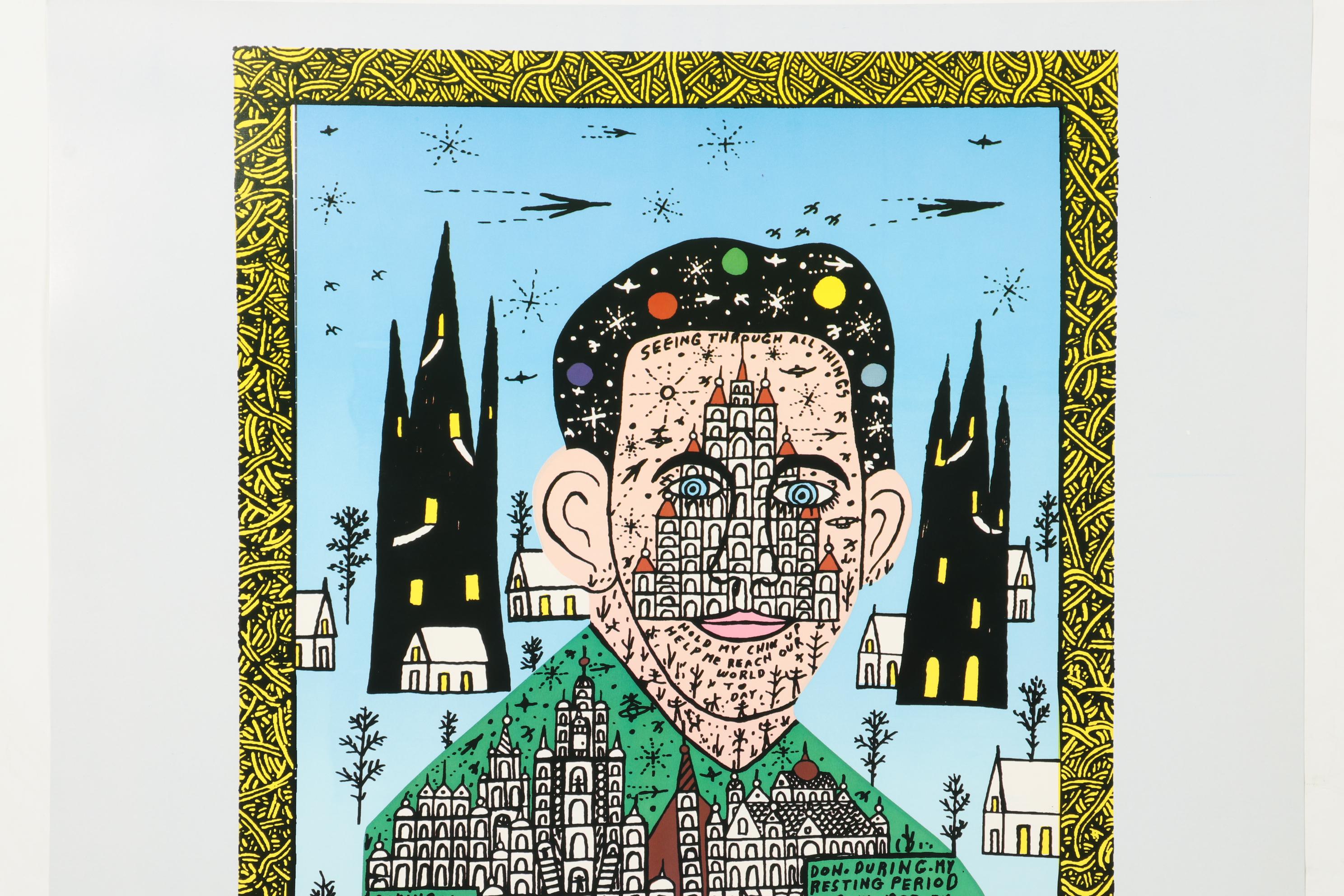Offset Lithograph Exhibition Poster after Howard Finster "Looking In"