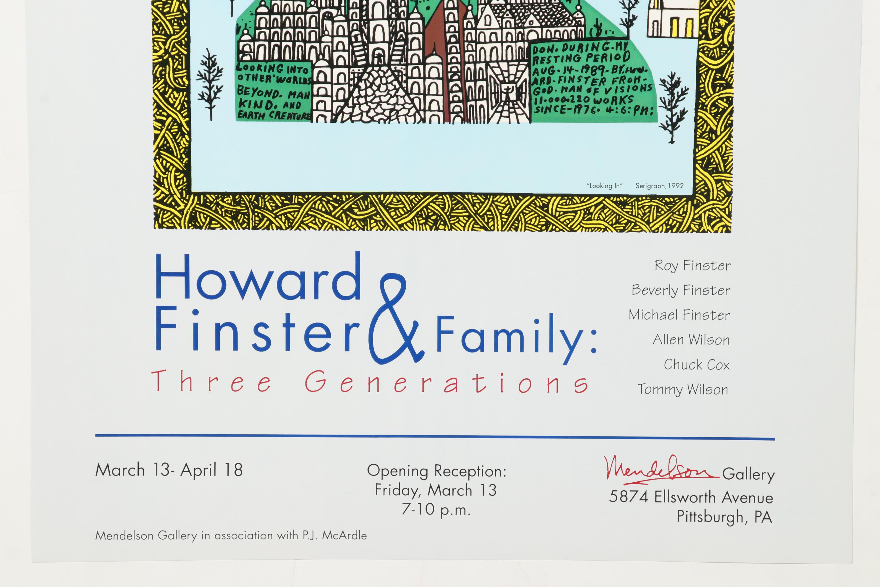 Offset Lithograph Exhibition Poster after Howard Finster "Looking In"