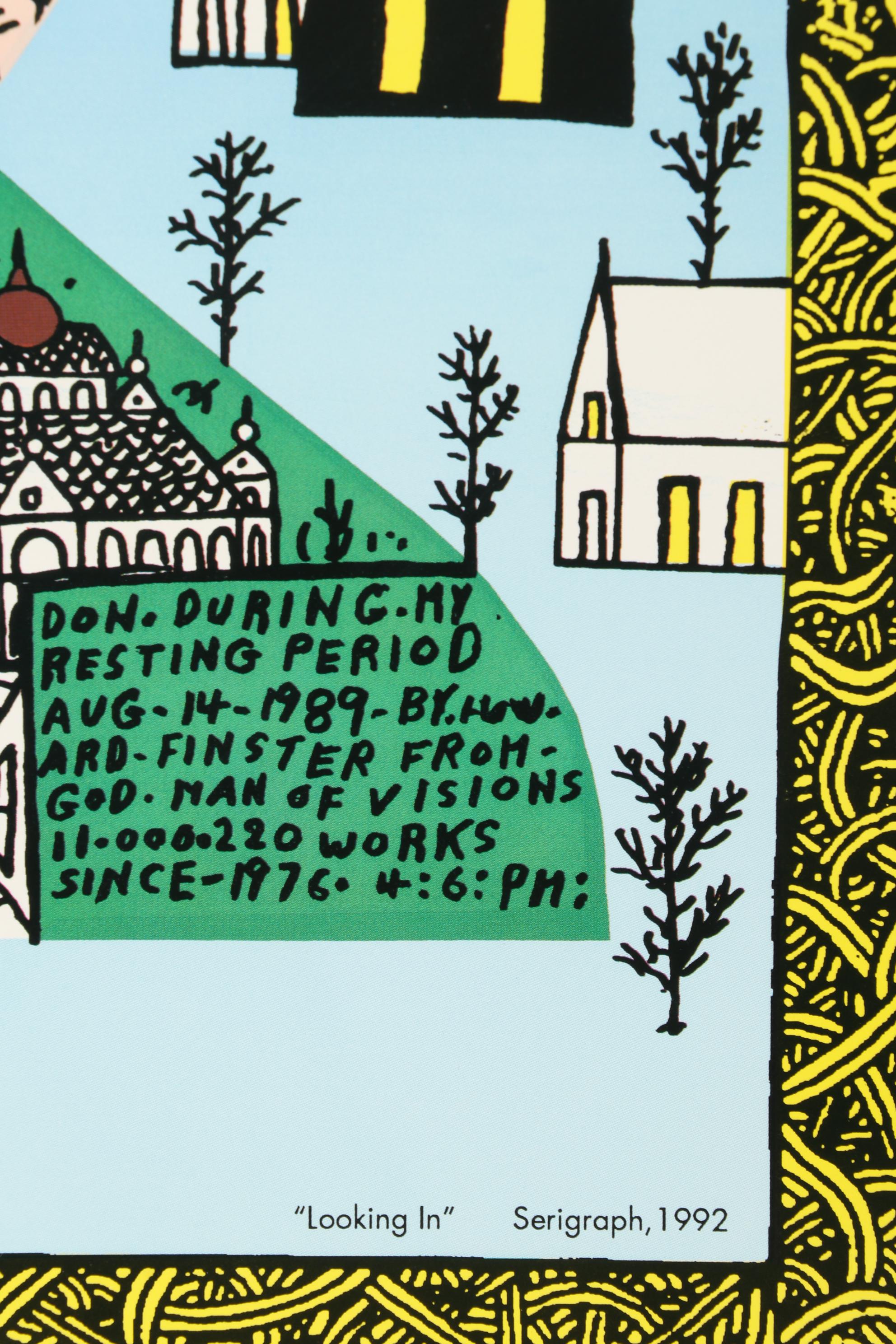 Offset Lithograph Exhibition Poster after Howard Finster "Looking In"