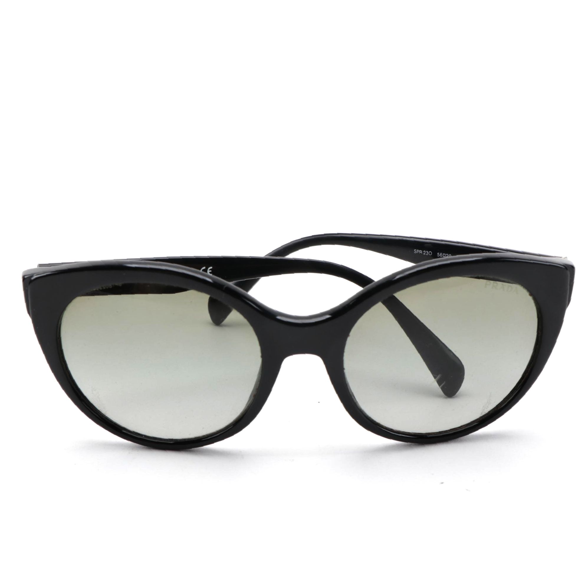 Prada SPR230 Black Modified Cat Eye Sunglasses with Case and Box
