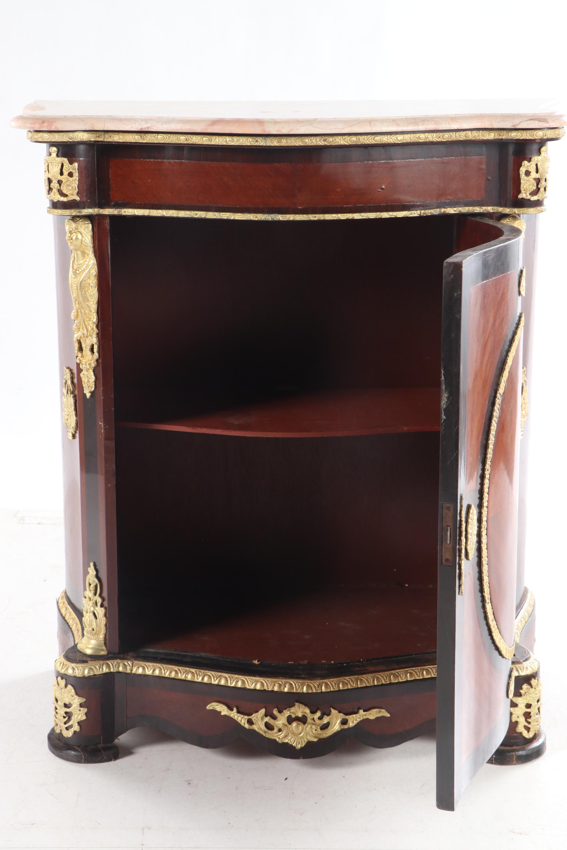 Napoleon III Style Gilt Metal-Mounted Kingwood and Marble Top Cabinet