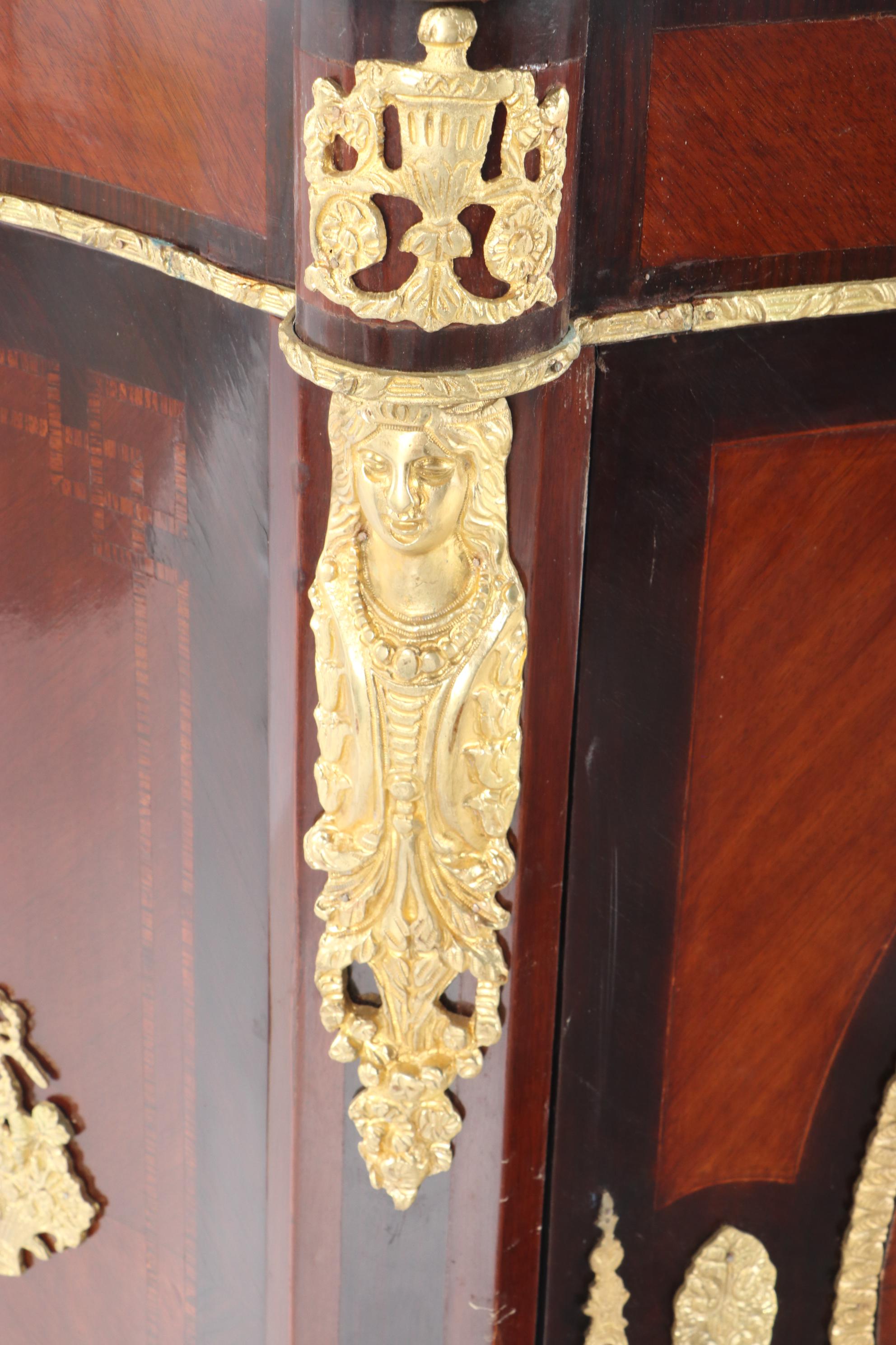 Napoleon III Style Gilt Metal-Mounted Kingwood and Marble Top Cabinet