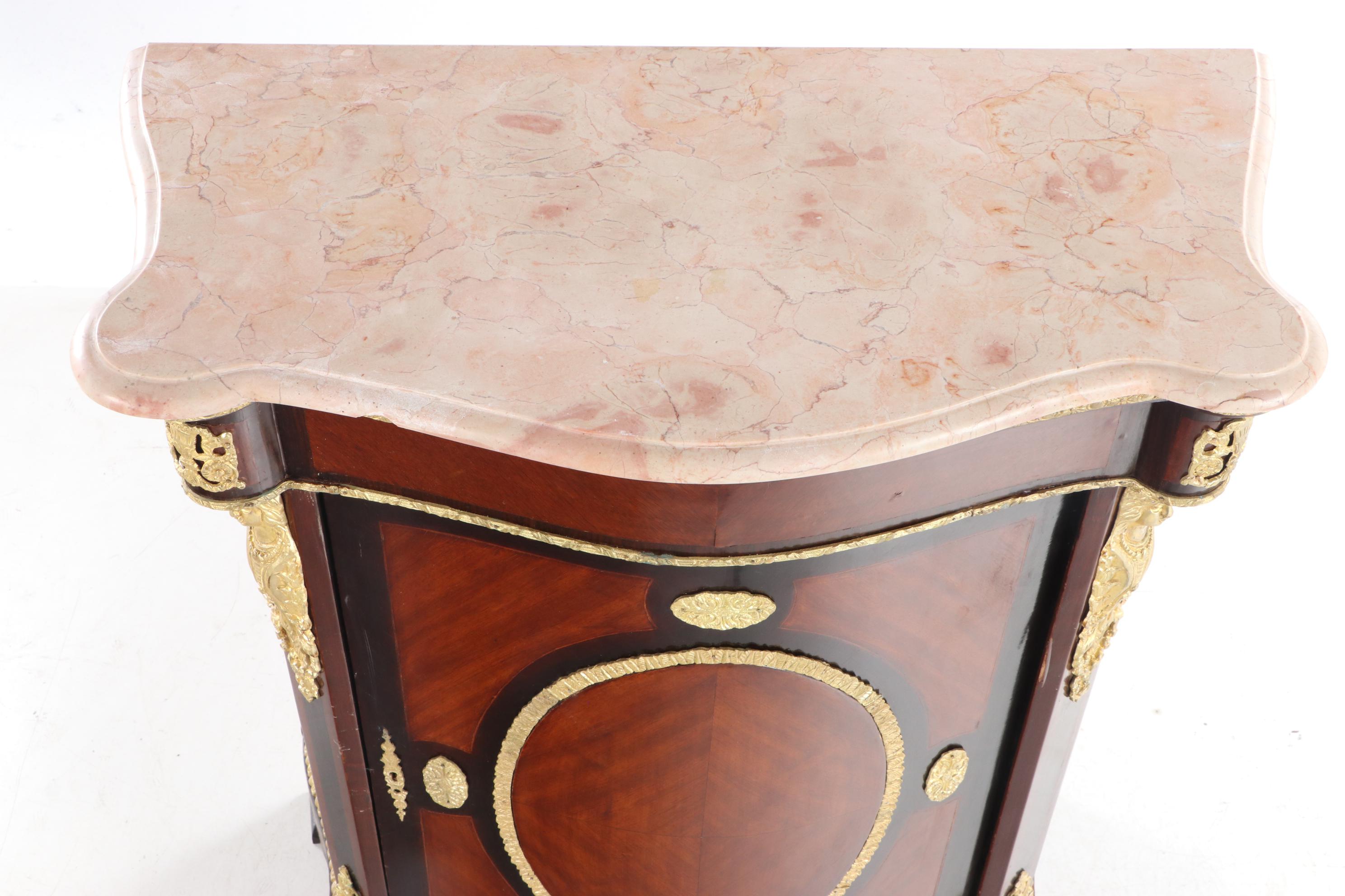 Napoleon III Style Gilt Metal-Mounted Kingwood and Marble Top Cabinet