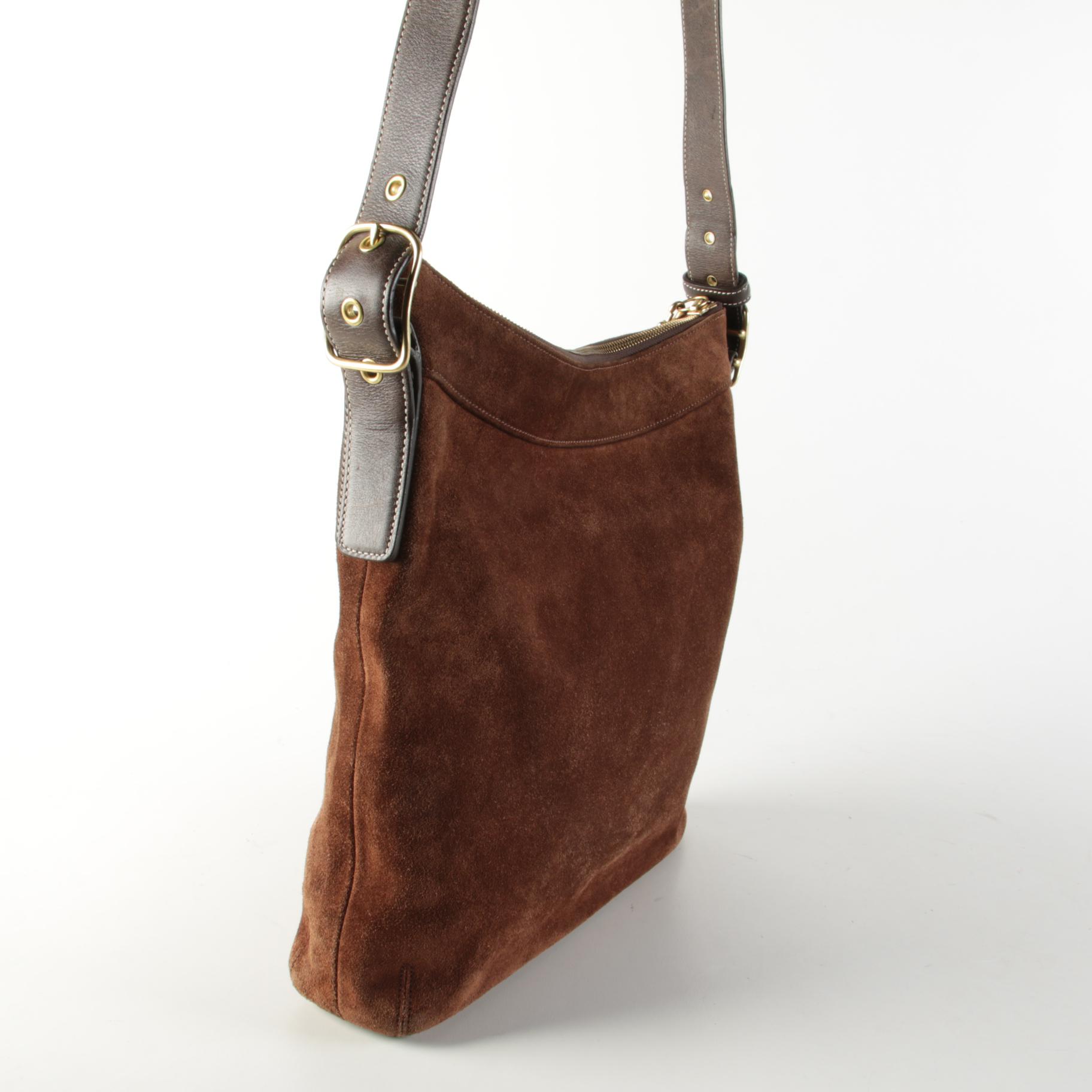 Coach Suede/Leather Hobo Crossbody Bag with Houndstooth and Leather Shoulder Bag