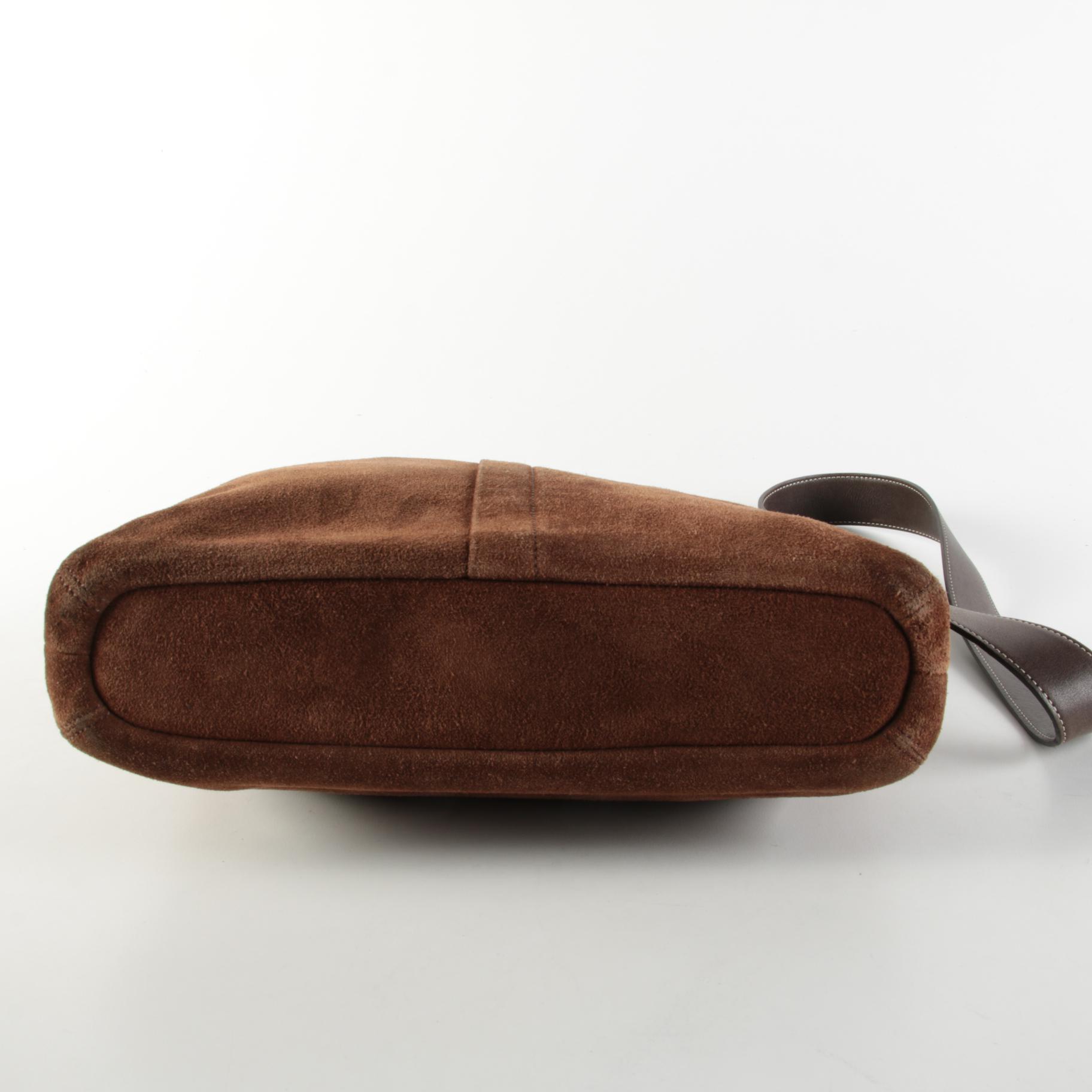 Coach Suede/Leather Hobo Crossbody Bag with Houndstooth and Leather Shoulder Bag