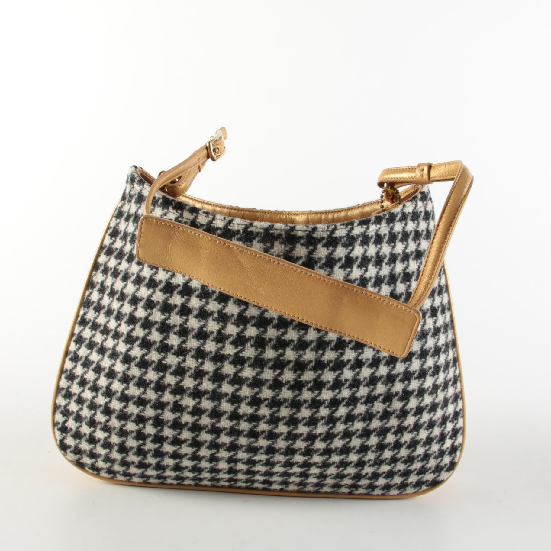 Coach Suede/Leather Hobo Crossbody Bag with Houndstooth and Leather Shoulder Bag