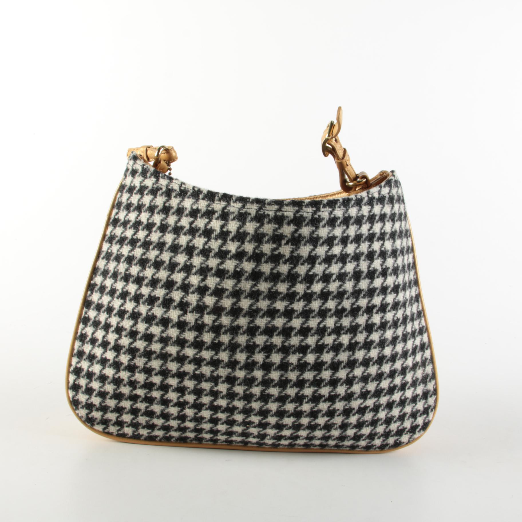 Coach Suede/Leather Hobo Crossbody Bag with Houndstooth and Leather Shoulder Bag