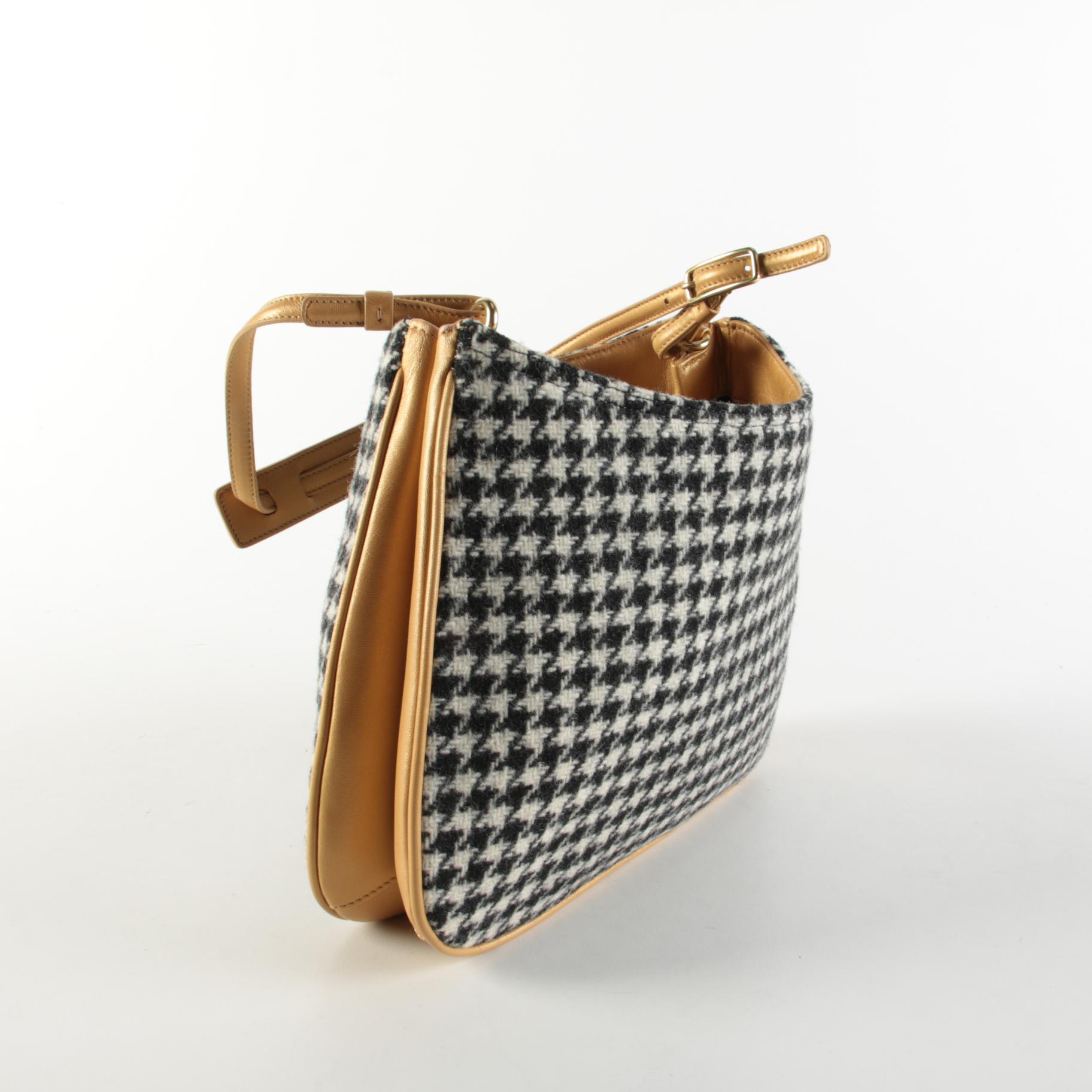 Coach Suede/Leather Hobo Crossbody Bag with Houndstooth and Leather Shoulder Bag