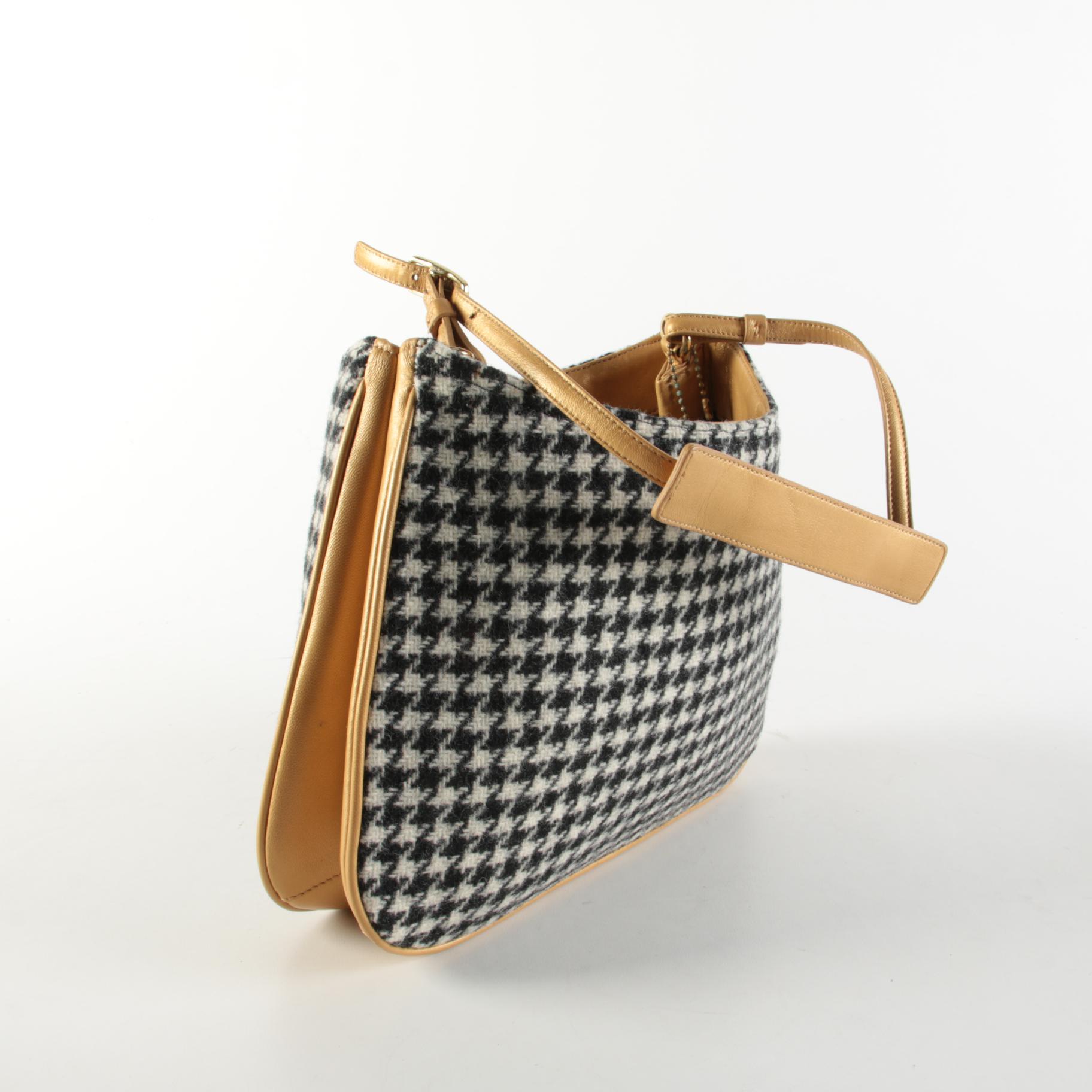 Coach Suede/Leather Hobo Crossbody Bag with Houndstooth and Leather Shoulder Bag