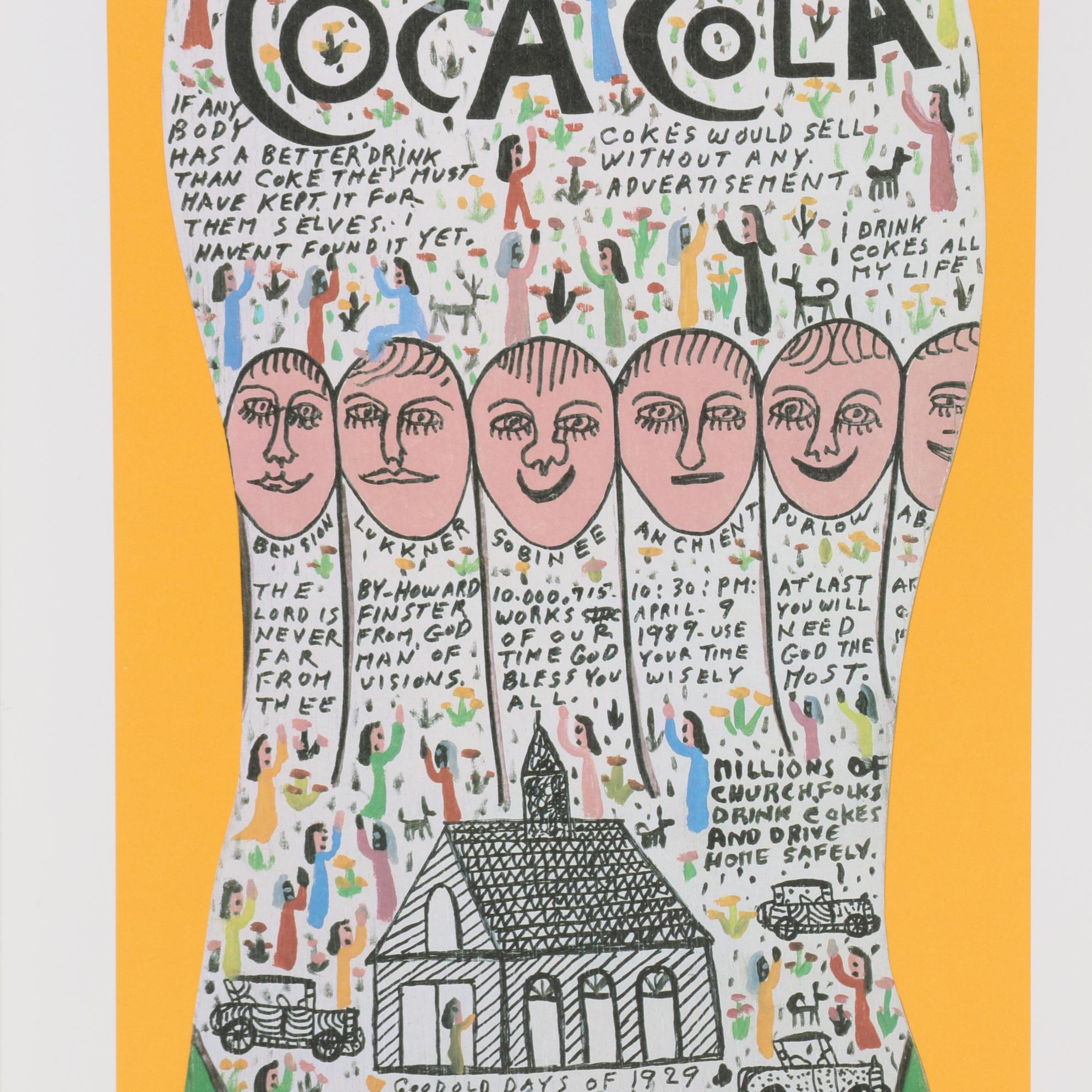 Howard Finster Offset Lithograph "Coca Cola," circa 1989