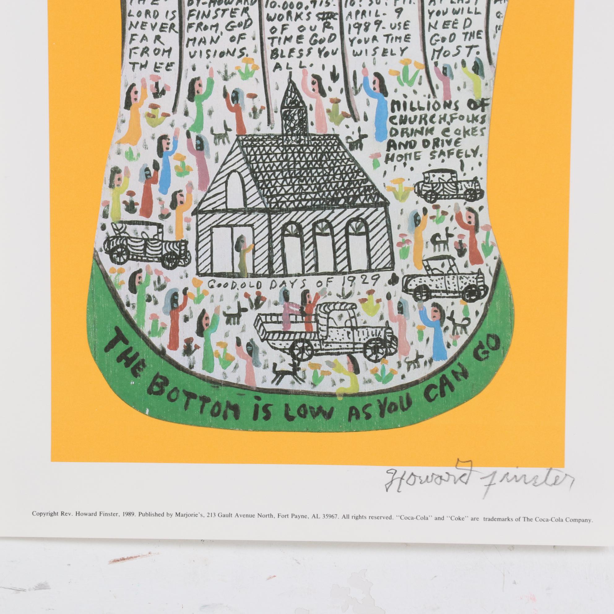 Howard Finster Offset Lithograph "Coca Cola," circa 1989