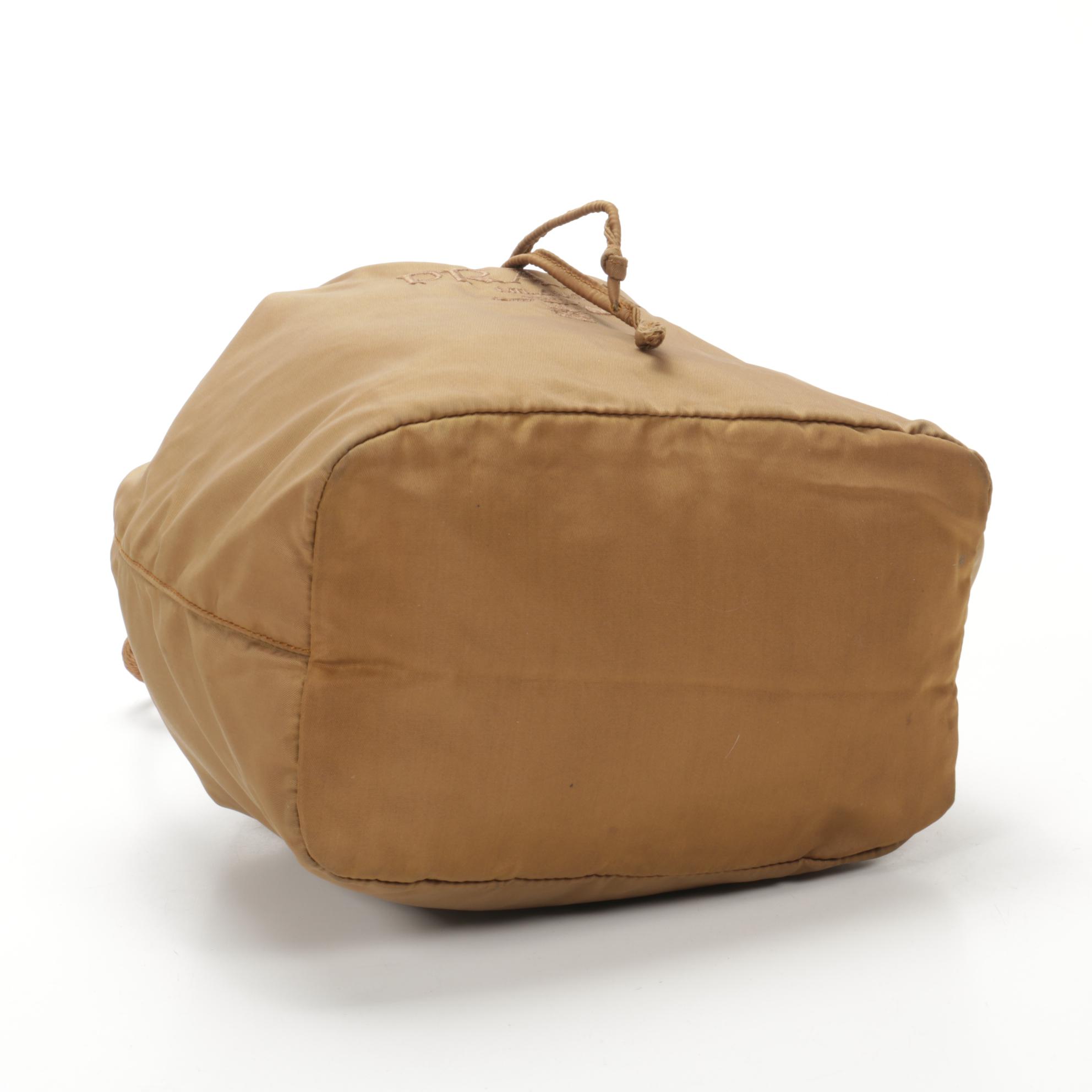 Prada Drawstring Bucket Bag in Dark Khaki Tessuto Nylon