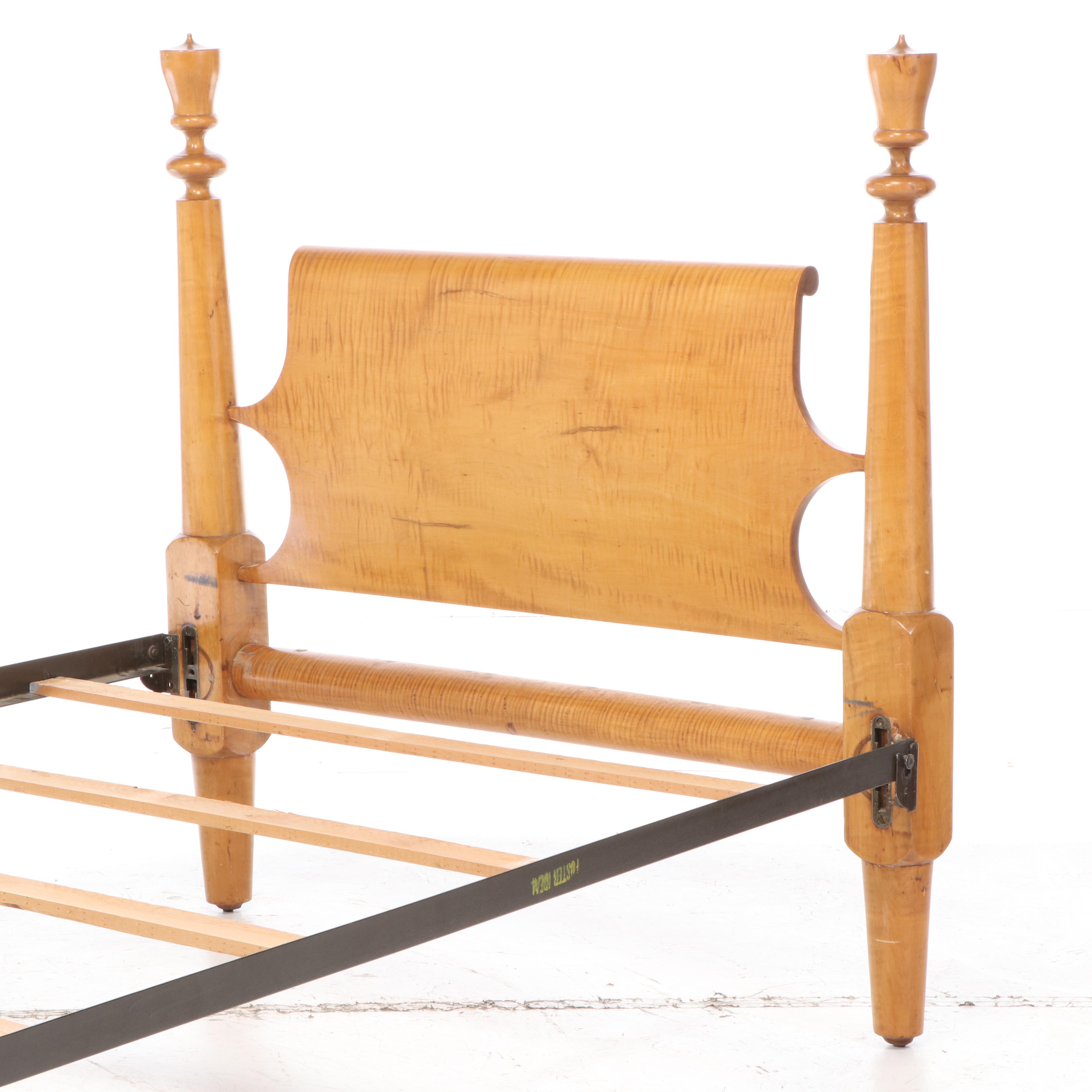 American Primitive Tiger Maple Full Size Bed Frame, 1830-1840